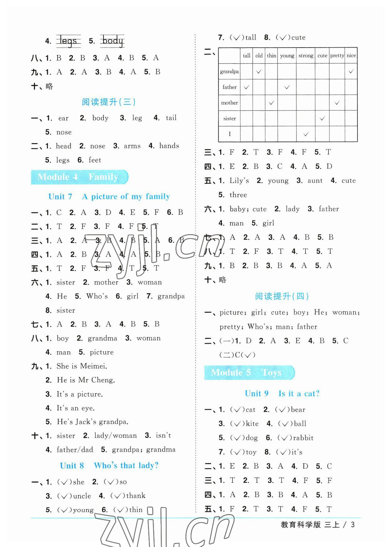 2023年阳光同学课时优化作业三年级英语上册教科版广州专版 参考答案第3页