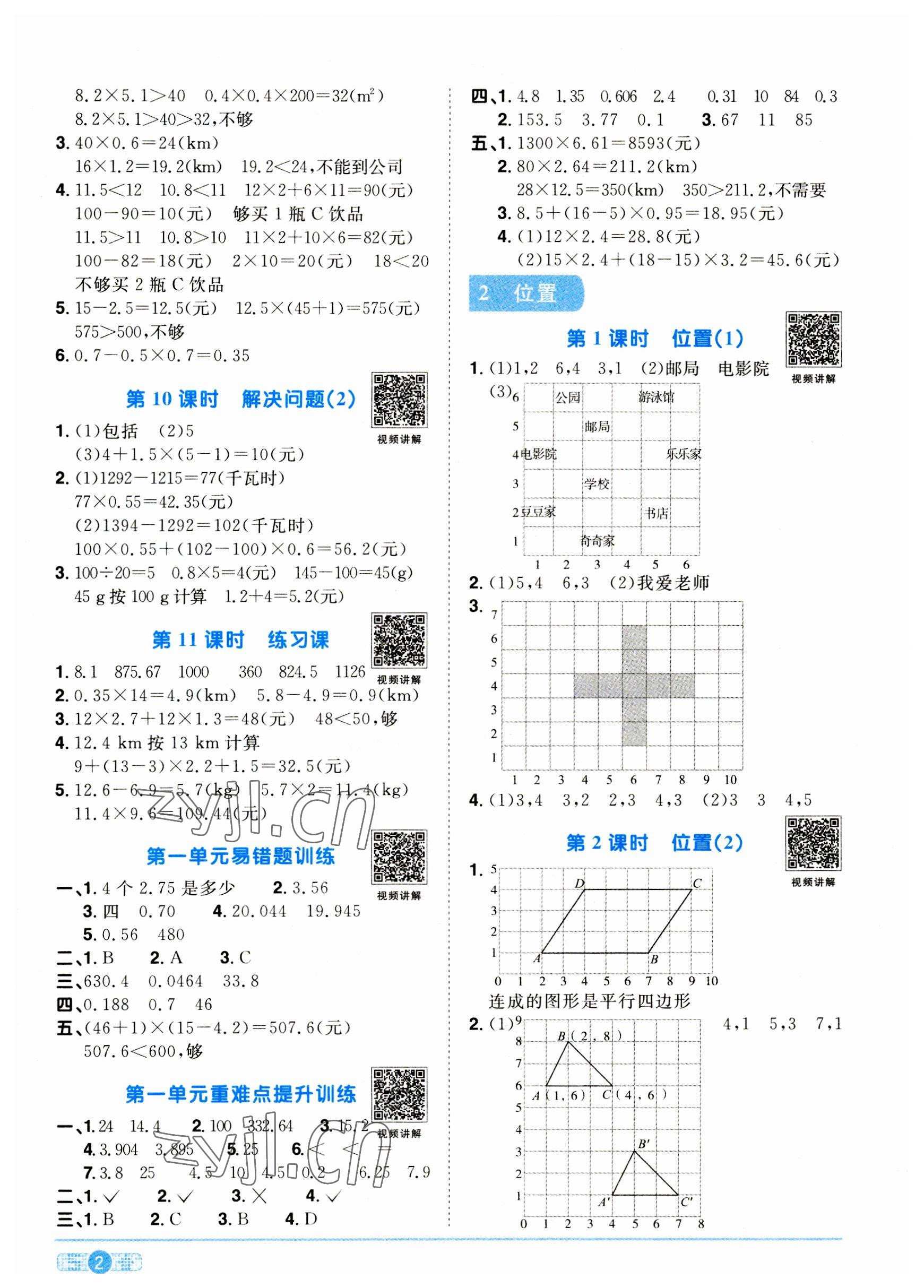 2023年阳光同学课时优化作业五年级数学上册人教版菏泽专版 参考答案第2页