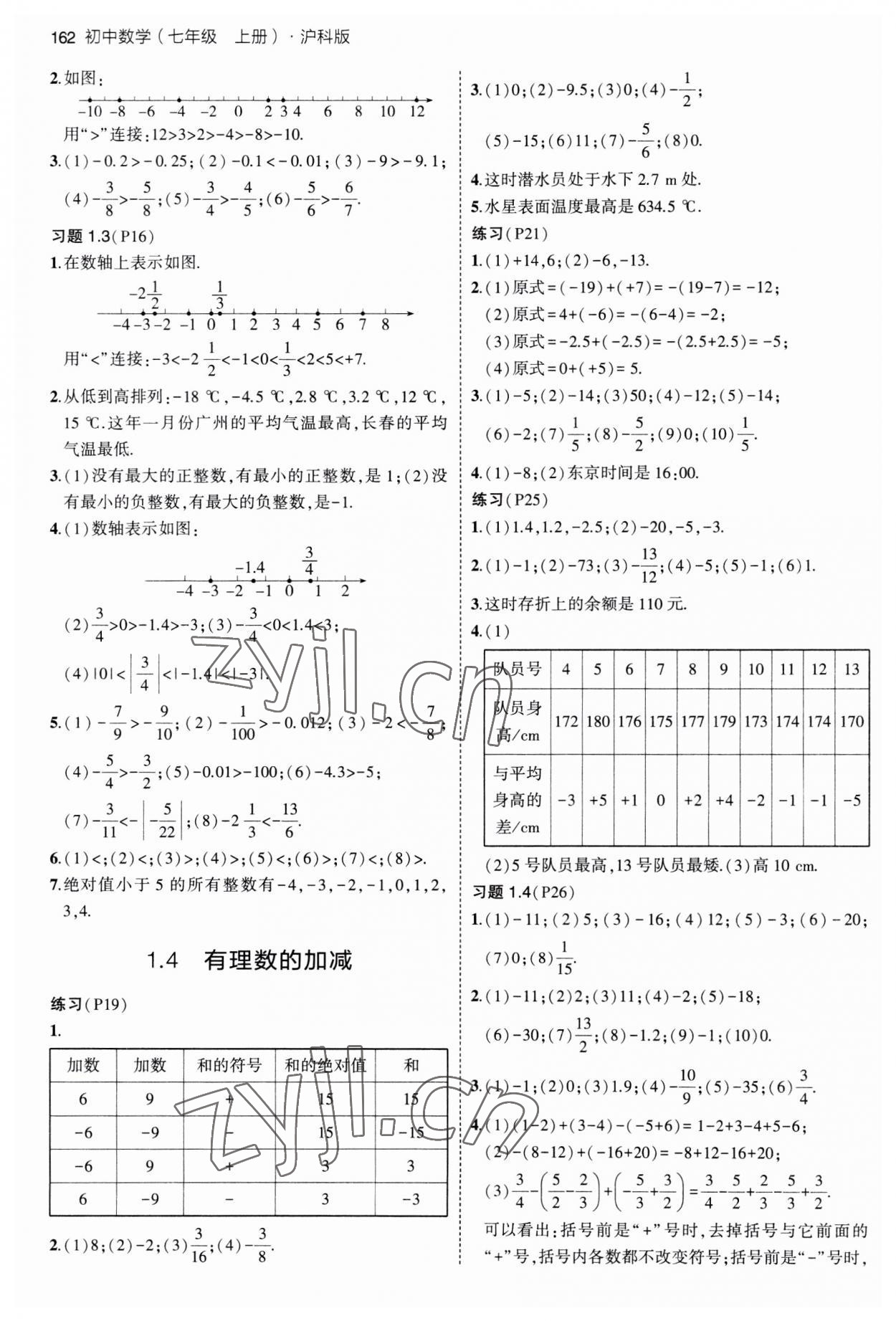 2023年教材课本七年级数学上册沪科版 参考答案第2页