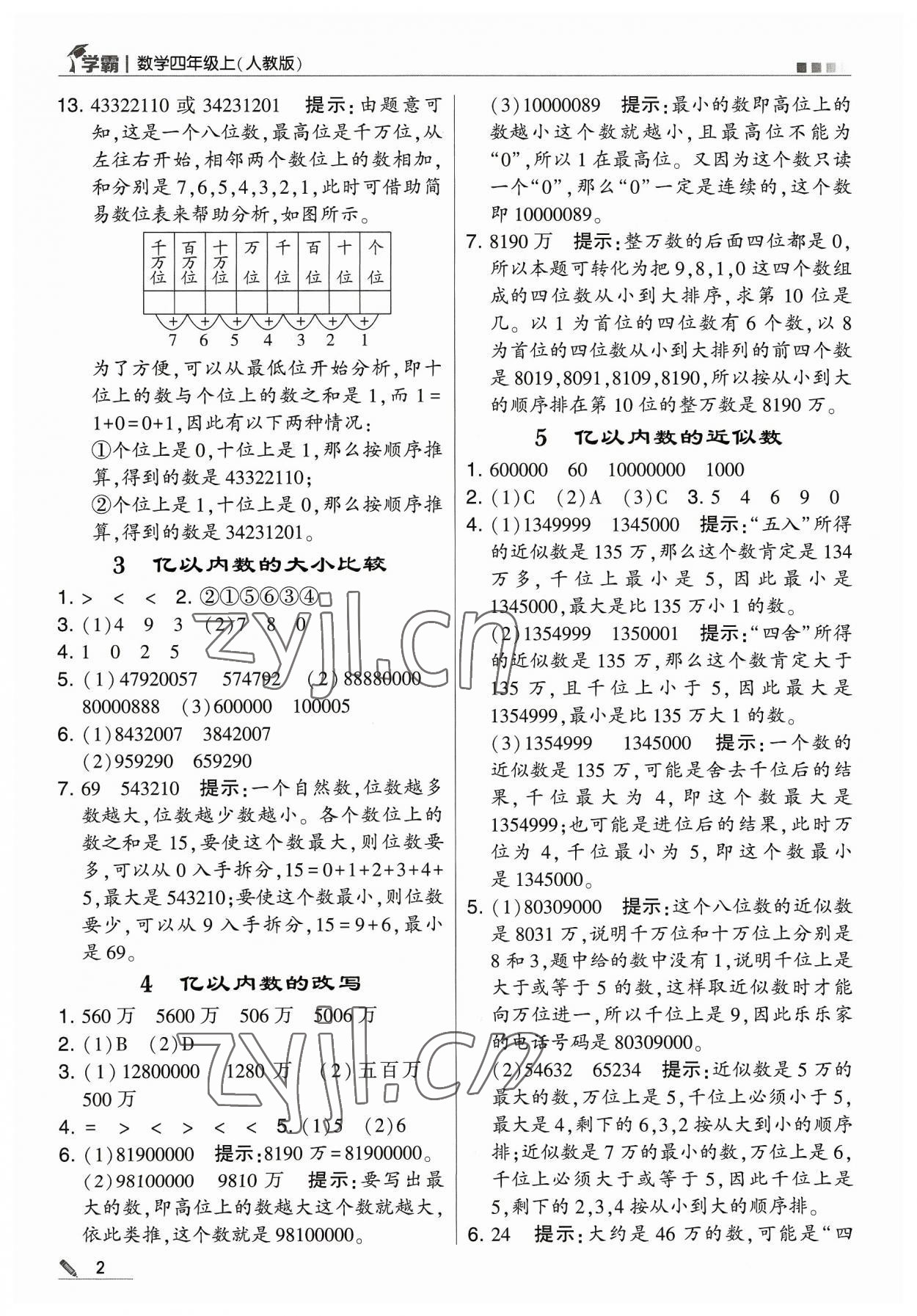 2023年學(xué)霸四年級(jí)數(shù)學(xué)上冊(cè)人教版 參考答案第2頁(yè)