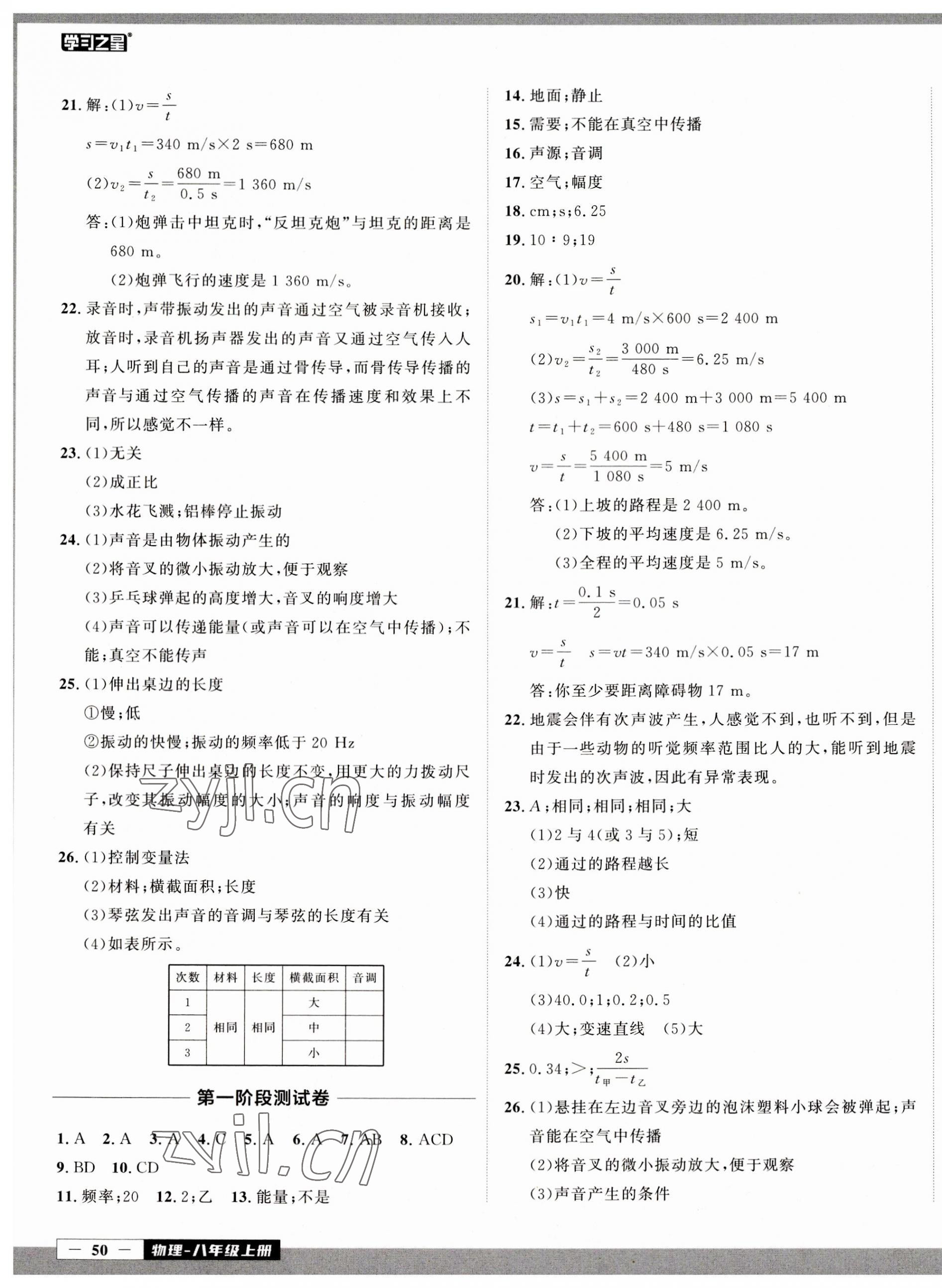 2023年中考快递同步检测八年级物理上册人教版 第3页