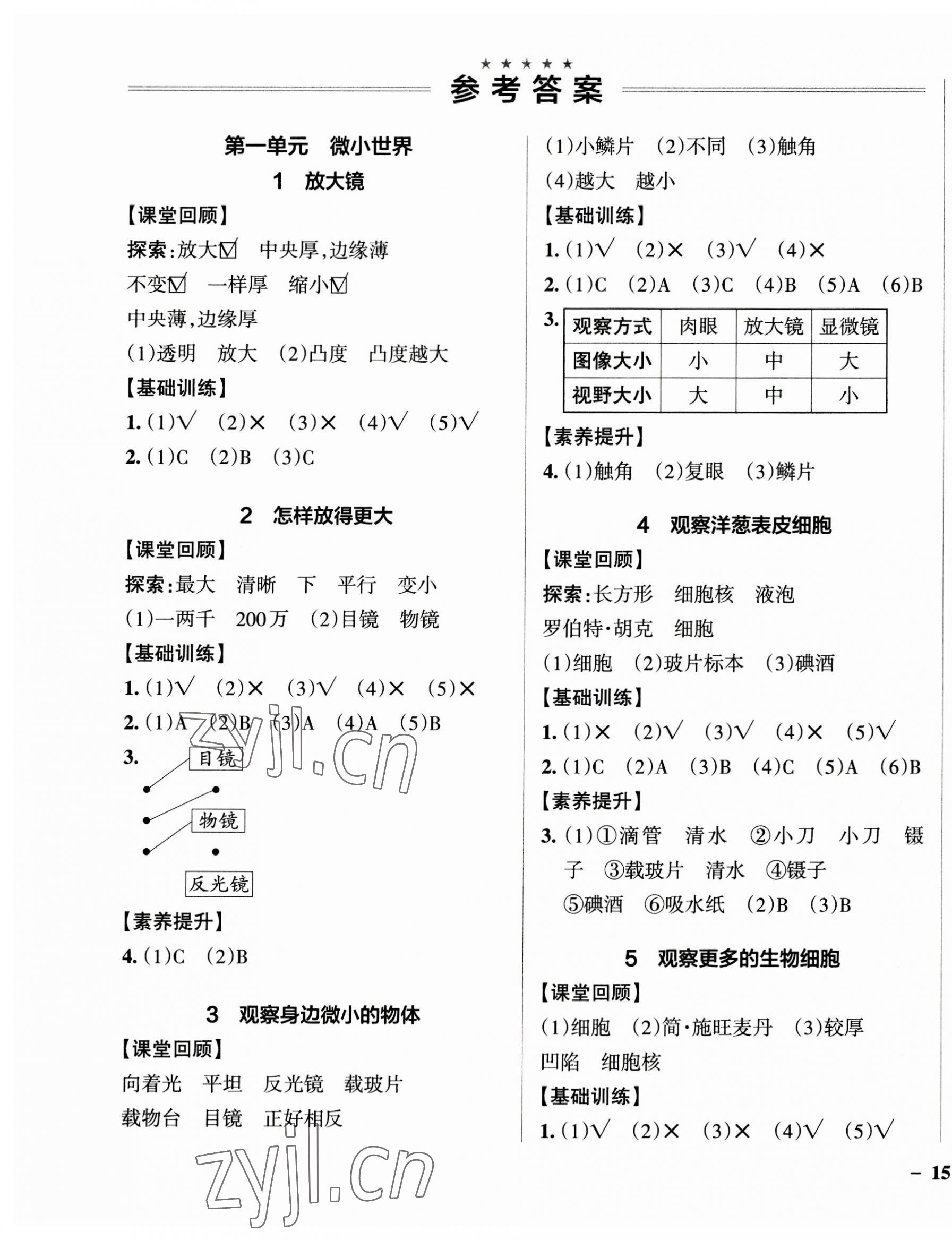 2023年小學(xué)學(xué)霸作業(yè)本六年級(jí)科學(xué)上冊(cè)教科版浙江專(zhuān)版 參考答案第1頁(yè)