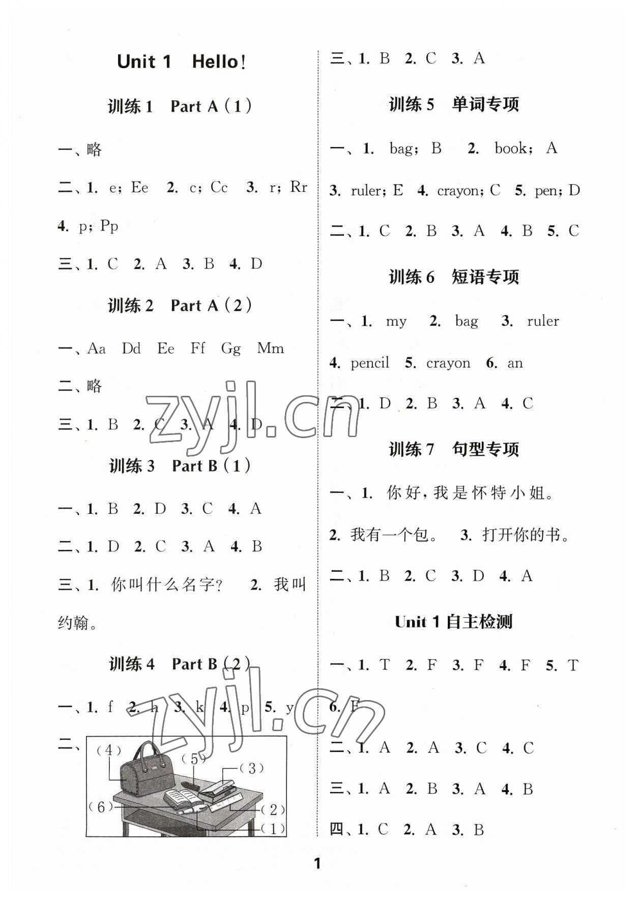 2023年默寫能手三年級英語上冊人教版 參考答案第1頁