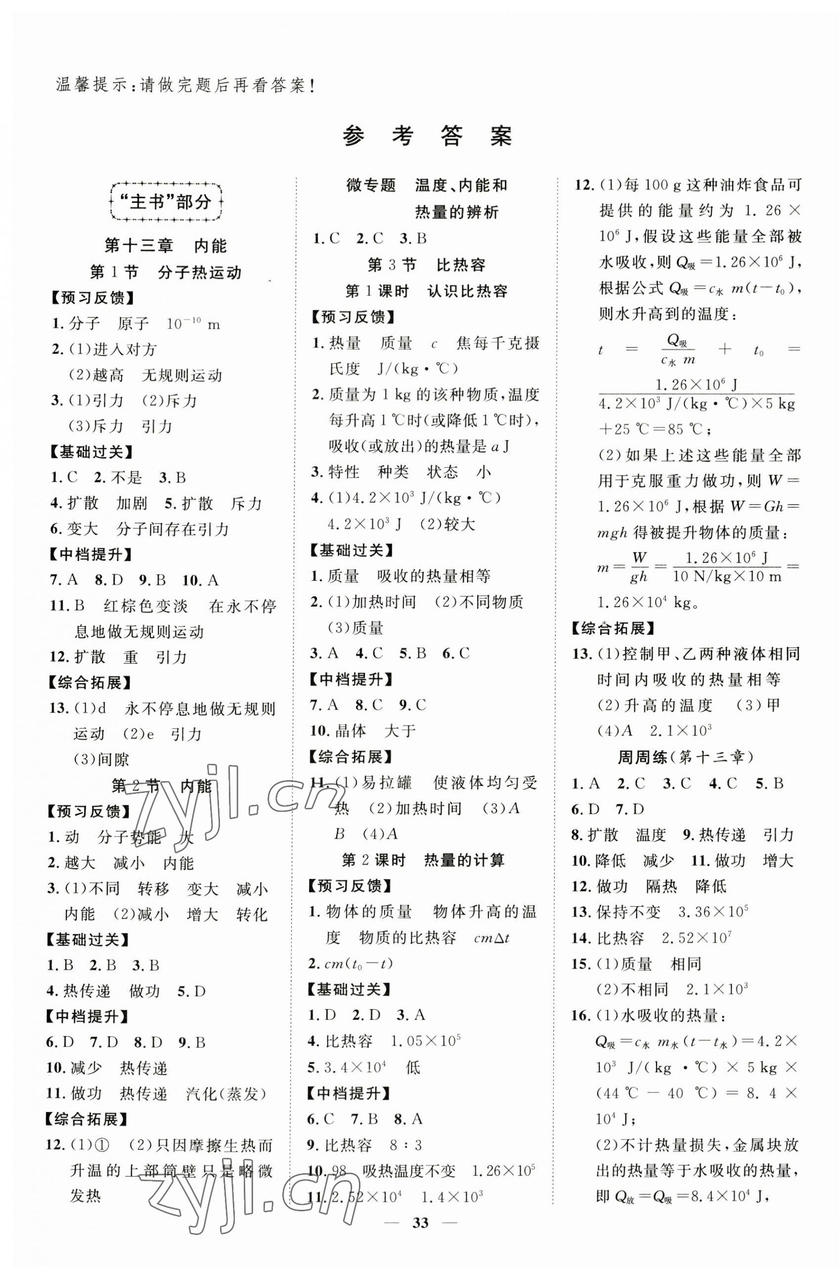 2023年本土教辅名校学案初中生辅导九年级物理上册人教版荆州专版 第1页