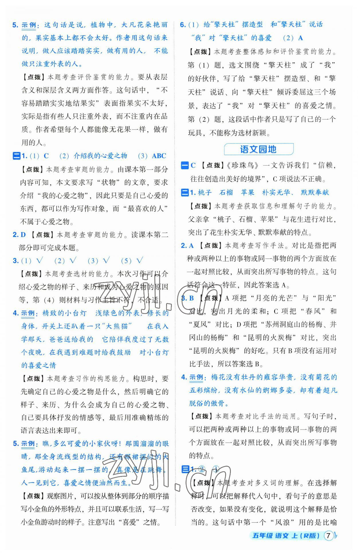 2023年綜合應(yīng)用創(chuàng)新題典中點五年級語文上冊人教版 參考答案第7頁