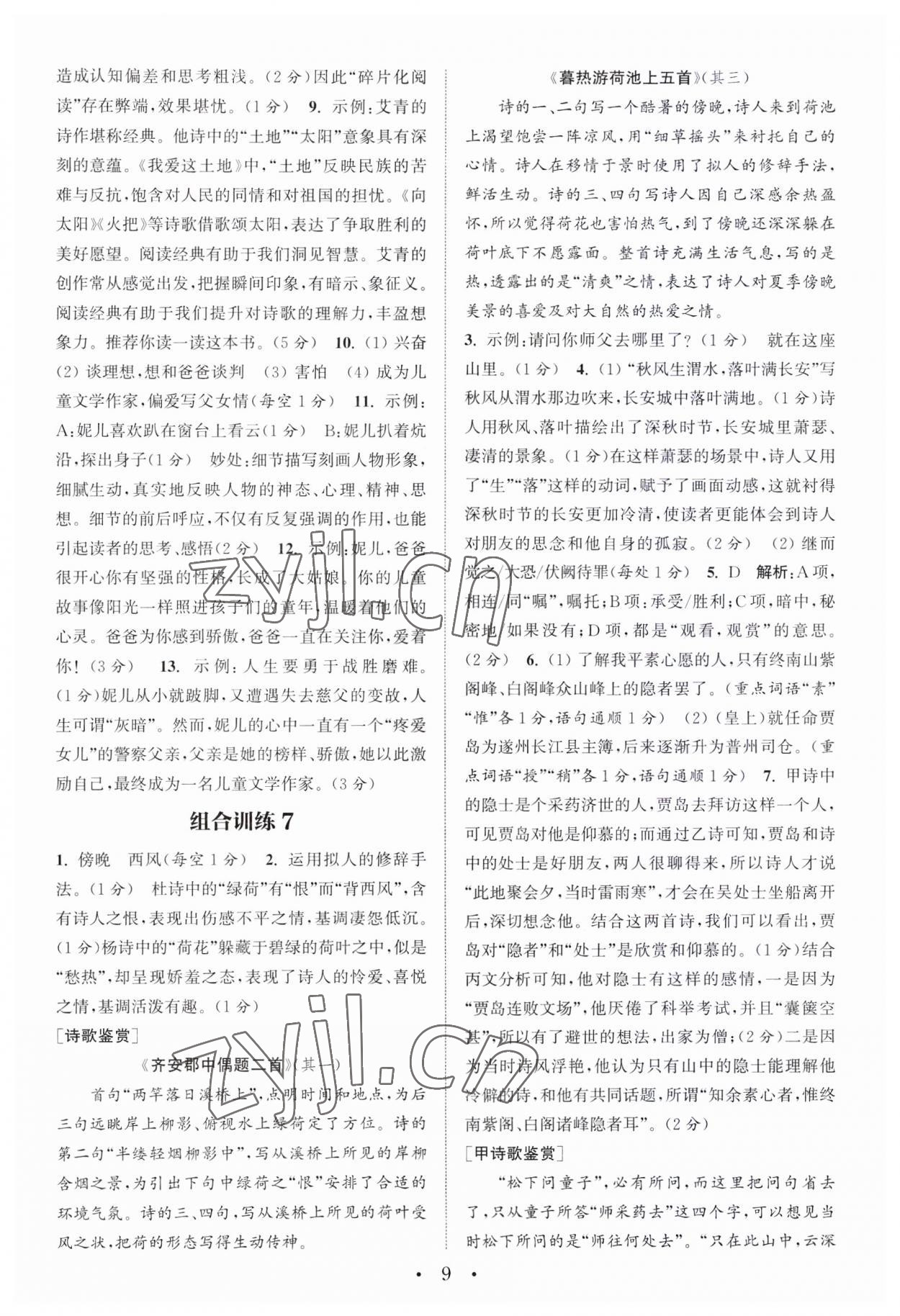2023年通城学典初中语文阅读训练组合训练九年级南通专版 第9页