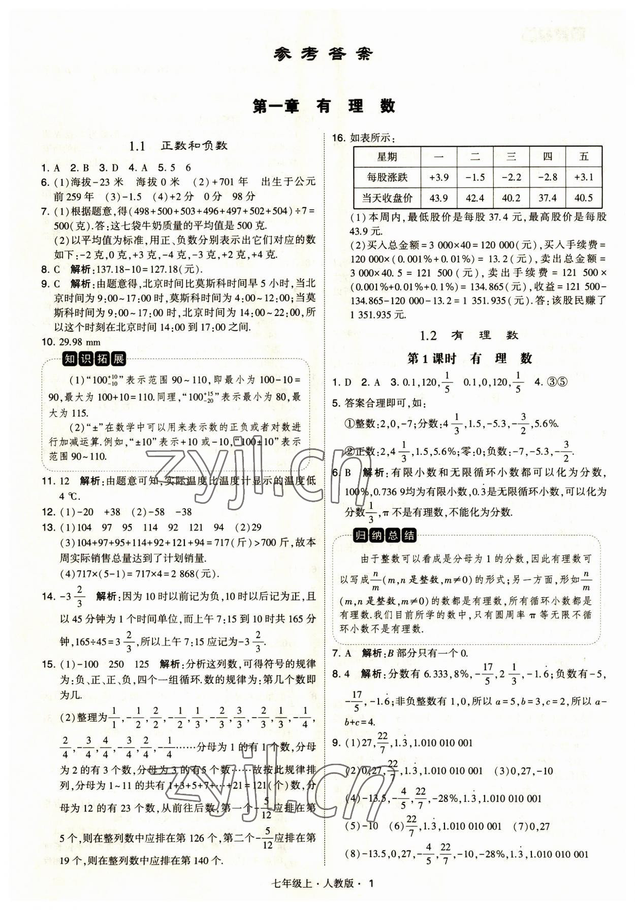 2023年經(jīng)綸學典學霸題中題七年級數(shù)學上冊人教版 第1頁