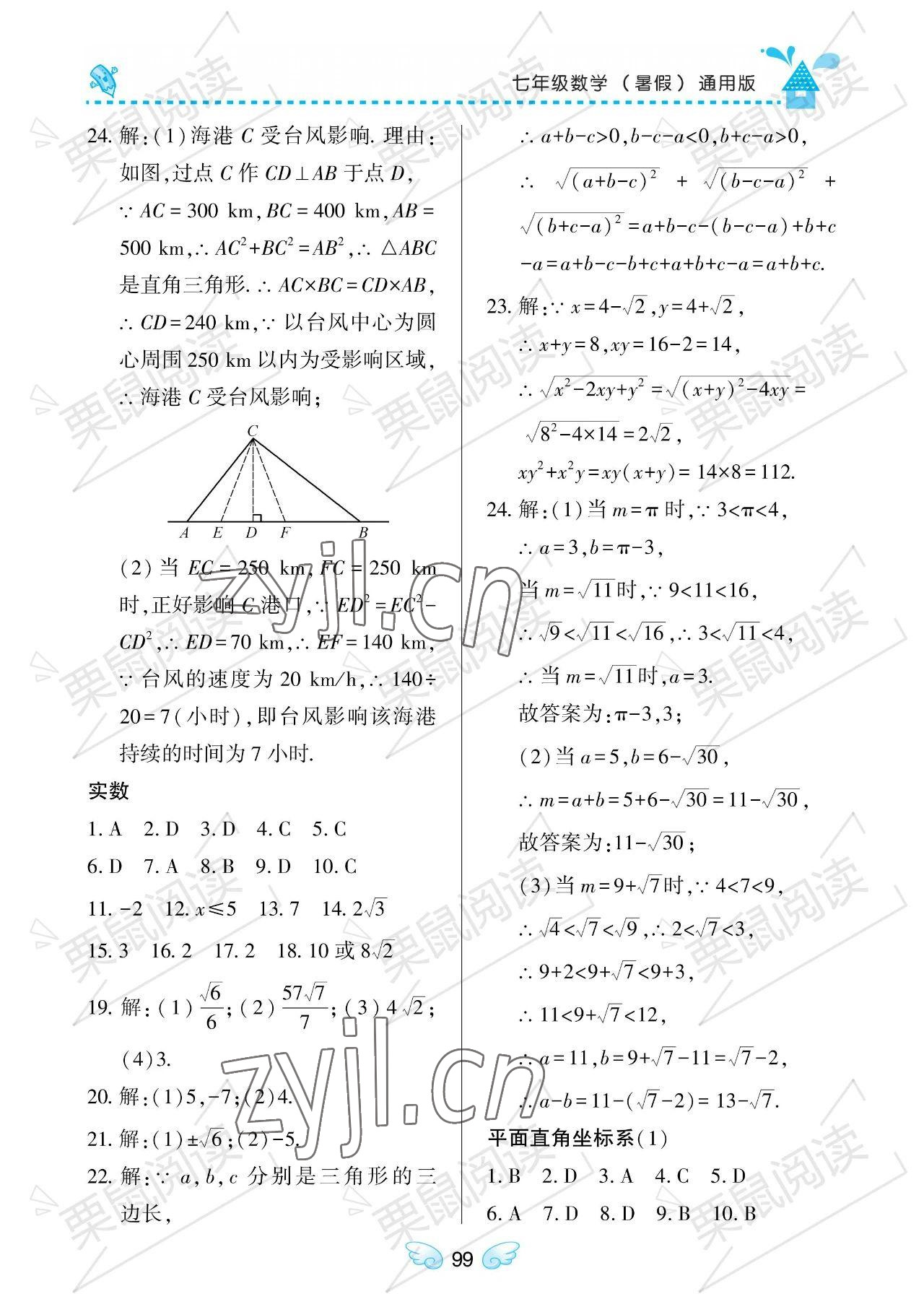 2023年暑假Happy假日七年级数学通用版 参考答案第3页