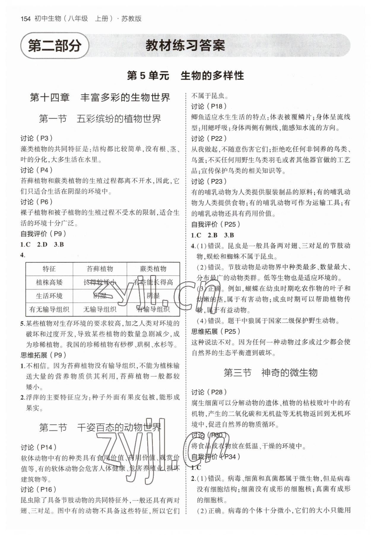 2023年教材課本八年級(jí)生物上冊(cè)蘇教版 參考答案第1頁