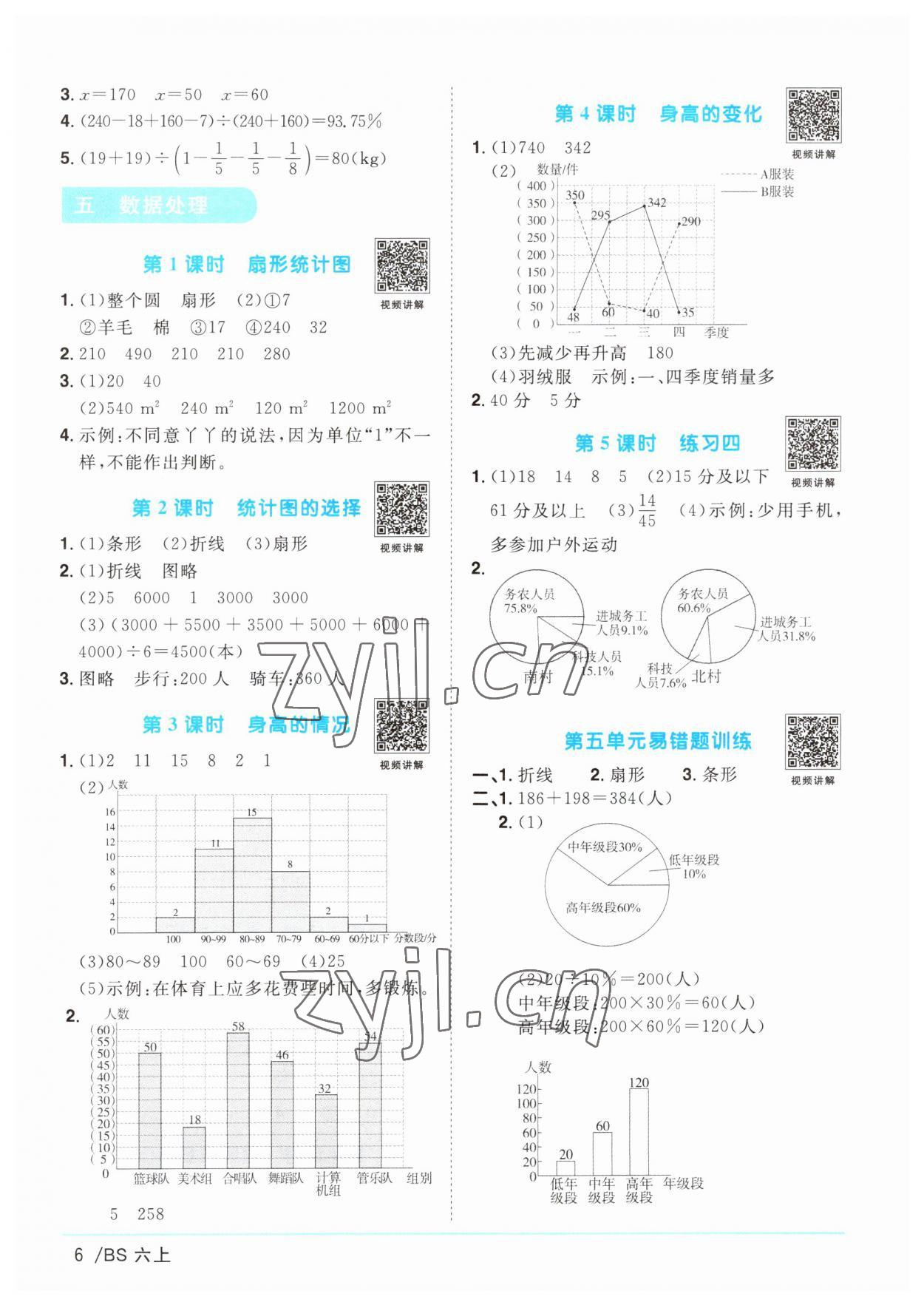 2023年阳光同学课时优化作业六年级数学上册北师大版 参考答案第6页