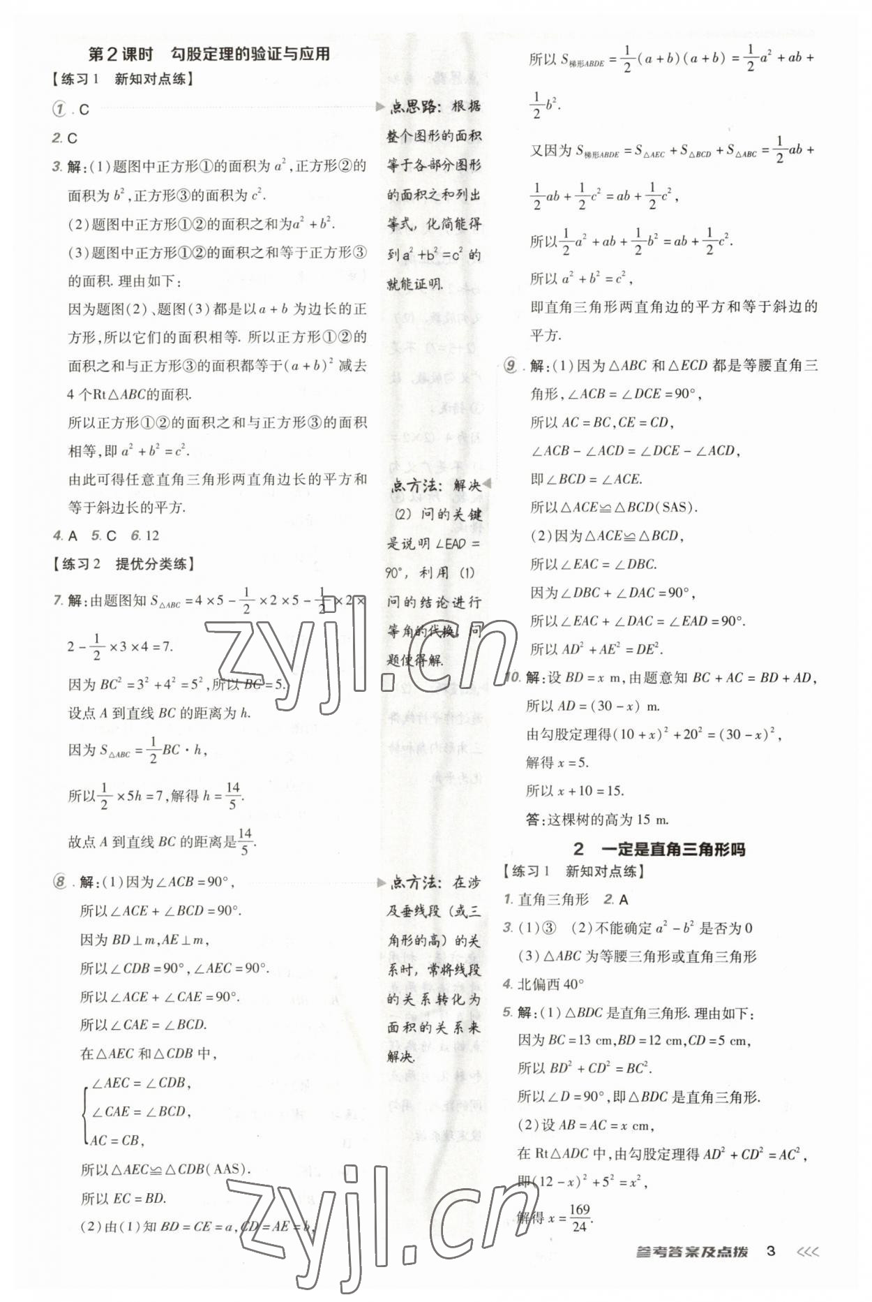 2023年點撥訓練八年級數(shù)學上冊北師大版 參考答案第2頁