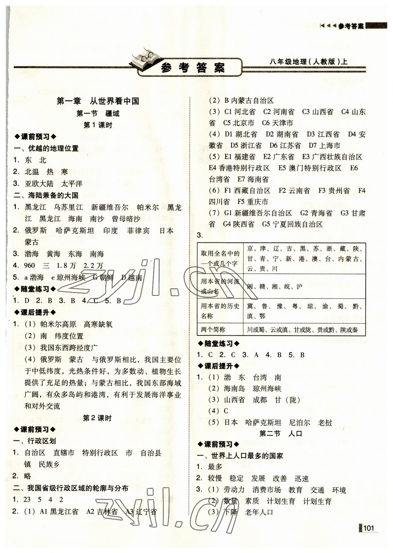 2023年尖子生课课练八年级地理上册人教版 第1页