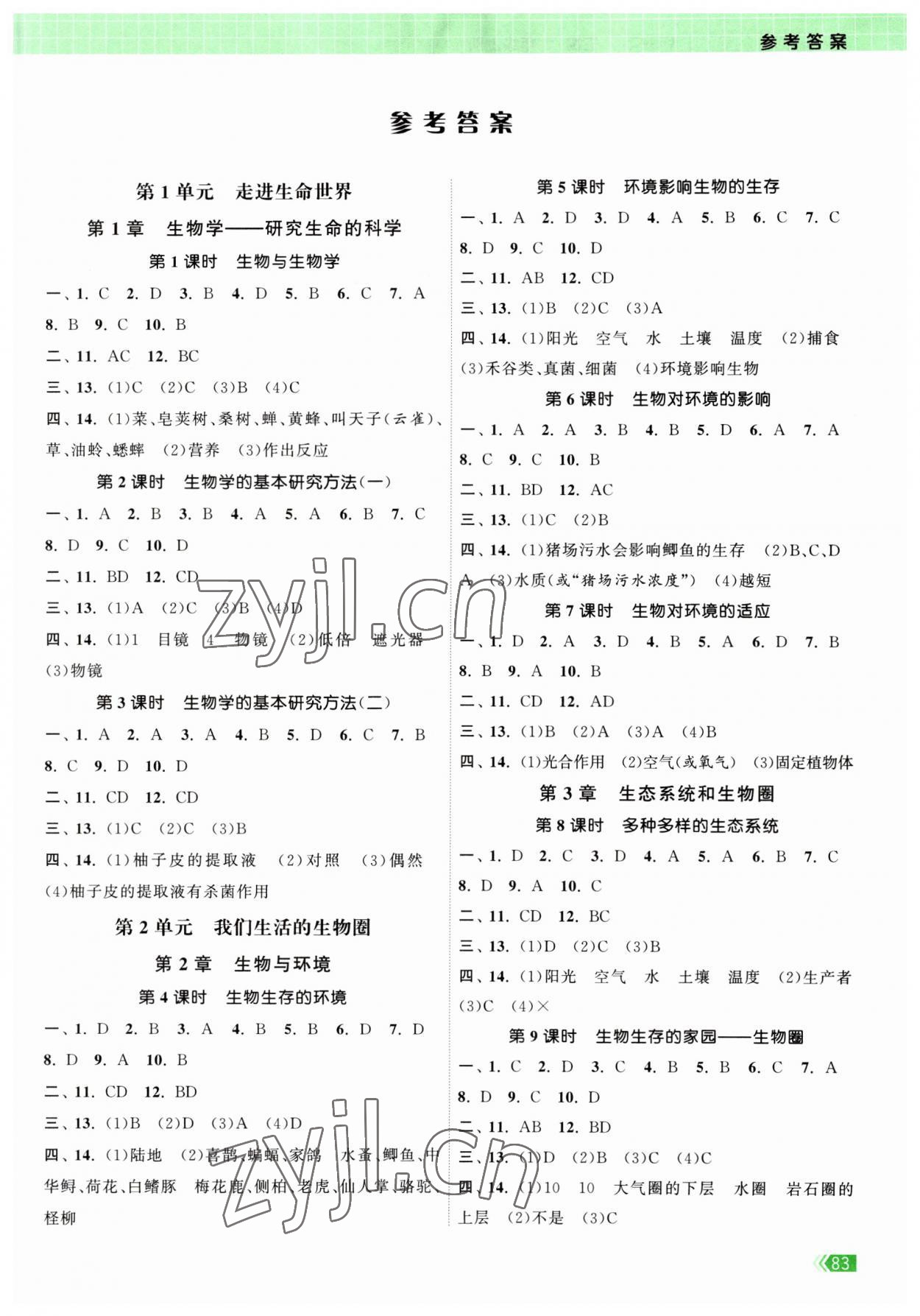 2023年課時(shí)提優(yōu)計(jì)劃作業(yè)本七年級(jí)生物上冊(cè)蘇科版 第1頁(yè)