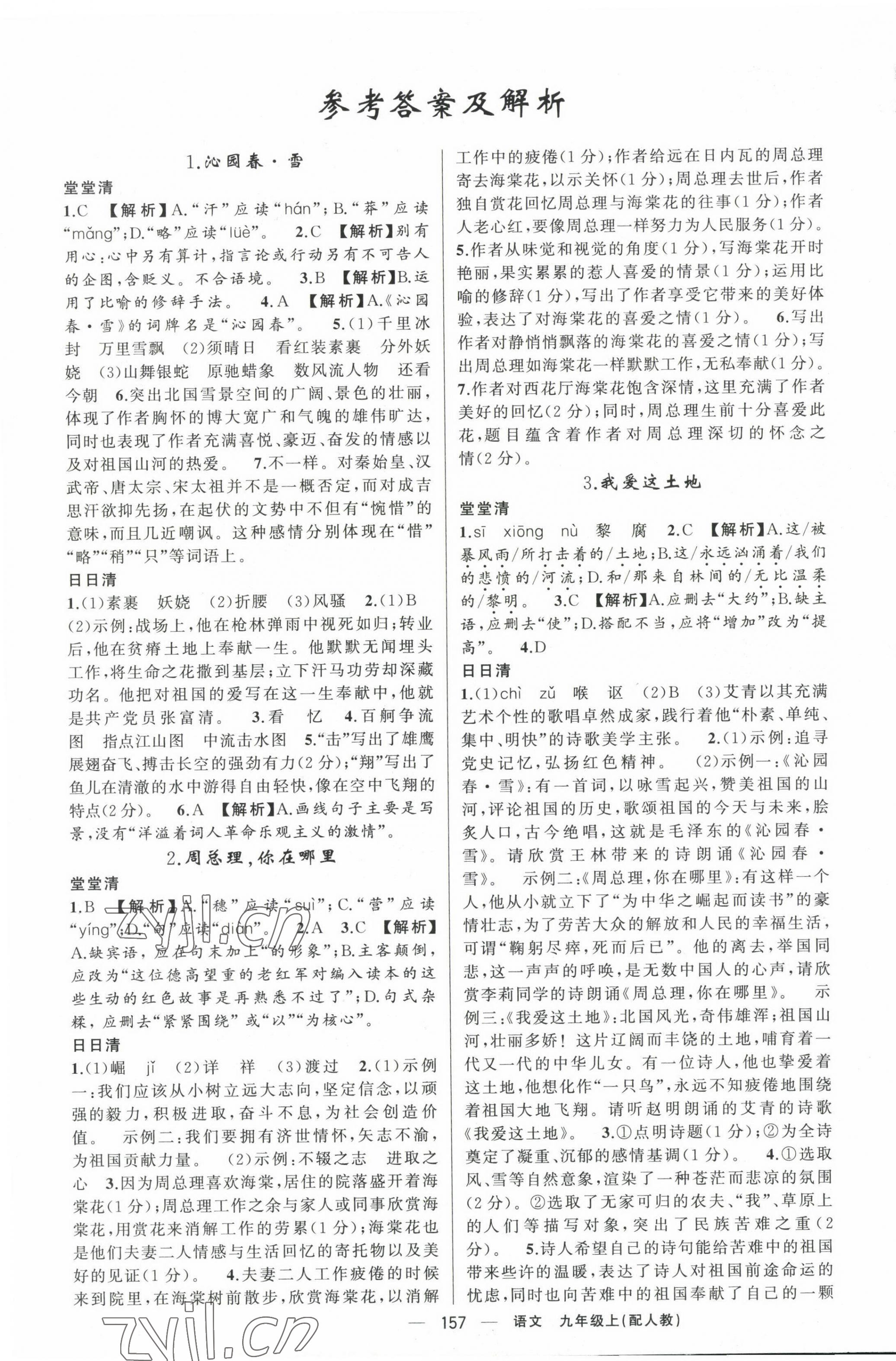 2023年四清導(dǎo)航九年級語文上冊人教版 第1頁