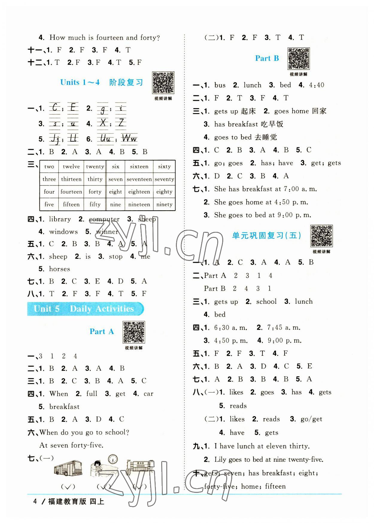 2023年陽光同學課時優(yōu)化作業(yè)四年級英語上冊福建教育版 第4頁