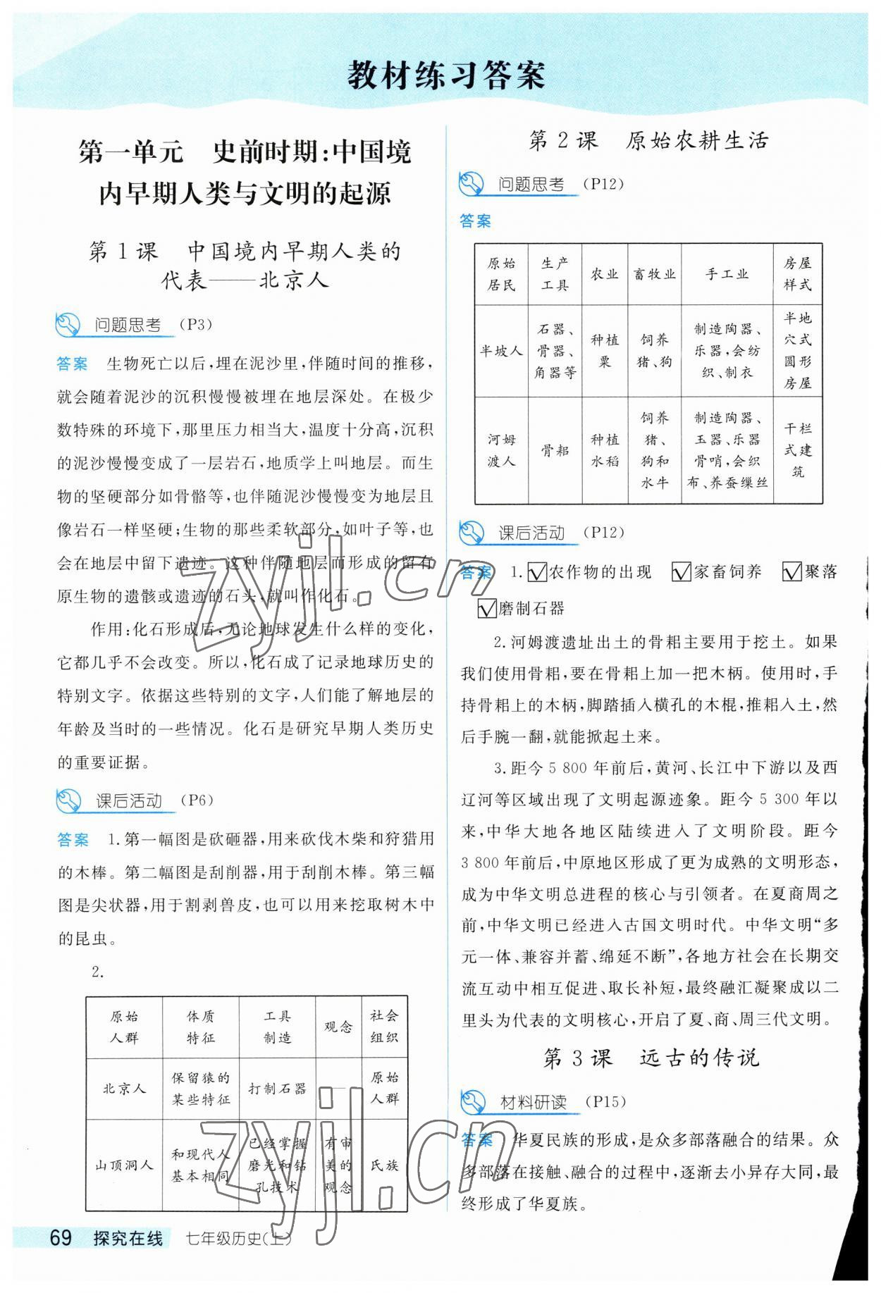 2023年探究在線高效課堂七年級(jí)歷史上冊(cè)人教版 參考答案第1頁