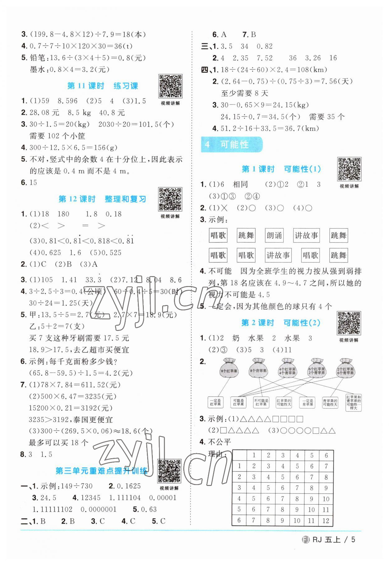 2023年阳光同学课时优化作业五年级数学上册人教版福建专版 第5页