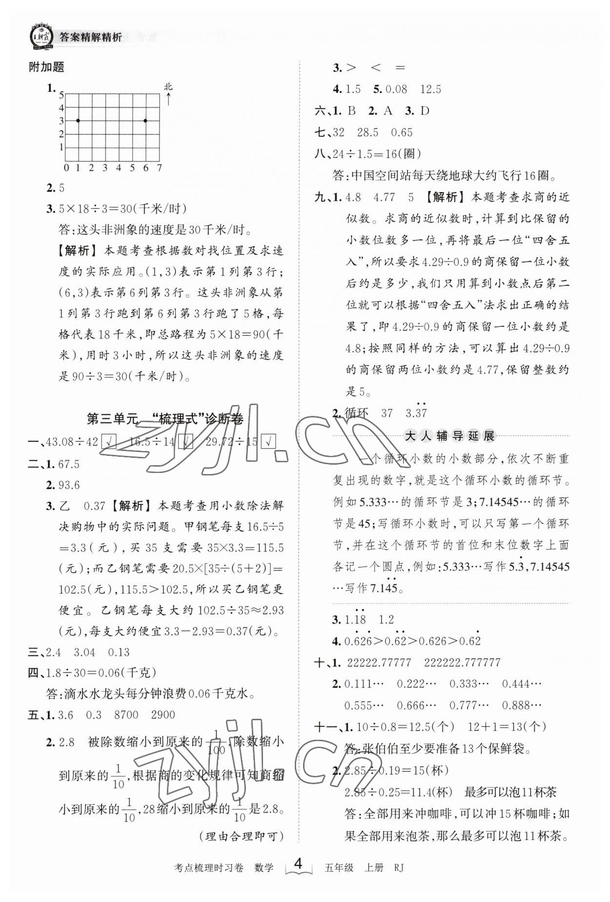 2023年王朝霞考点梳理时习卷五年级数学上册人教版 第4页