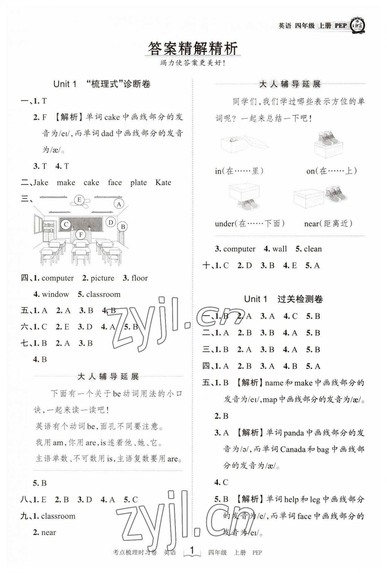 2023年王朝霞考点梳理时习卷四年级英语上册人教版 第1页