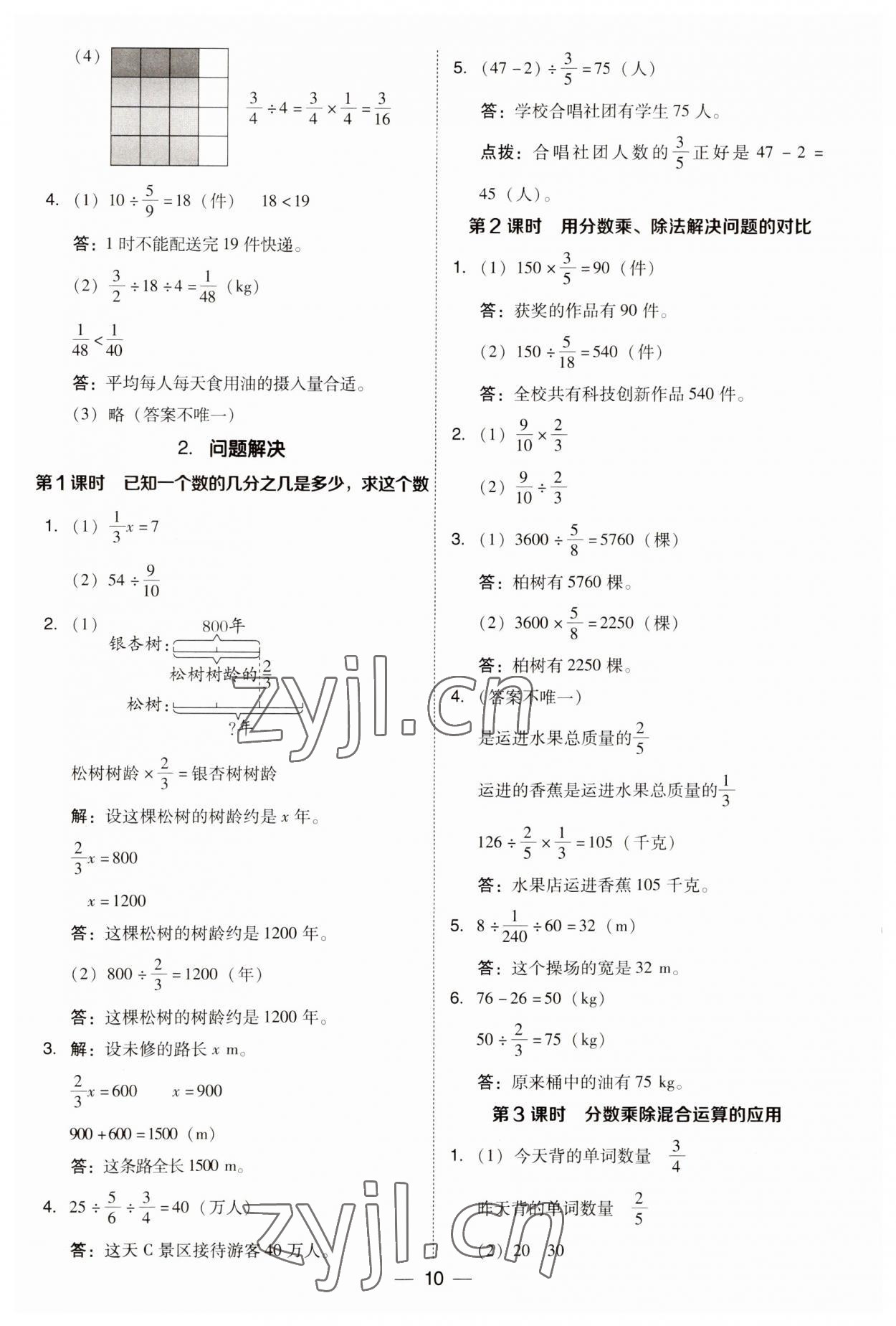 2023年綜合應(yīng)用創(chuàng)新題典中點(diǎn)六年級數(shù)學(xué)上冊西師大版 參考答案第10頁