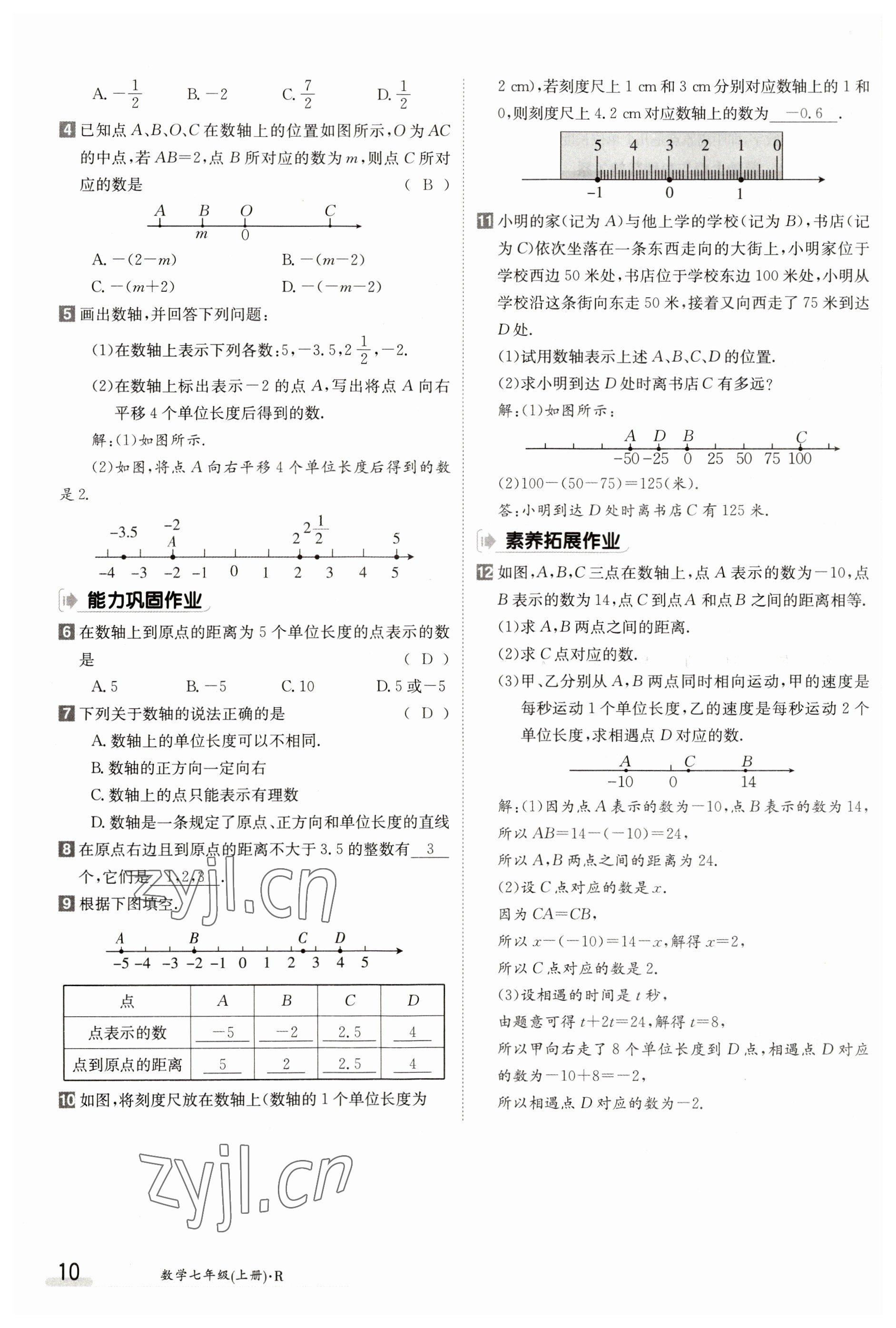 2023年金太陽導學案七年級數學上冊人教版 參考答案第10頁