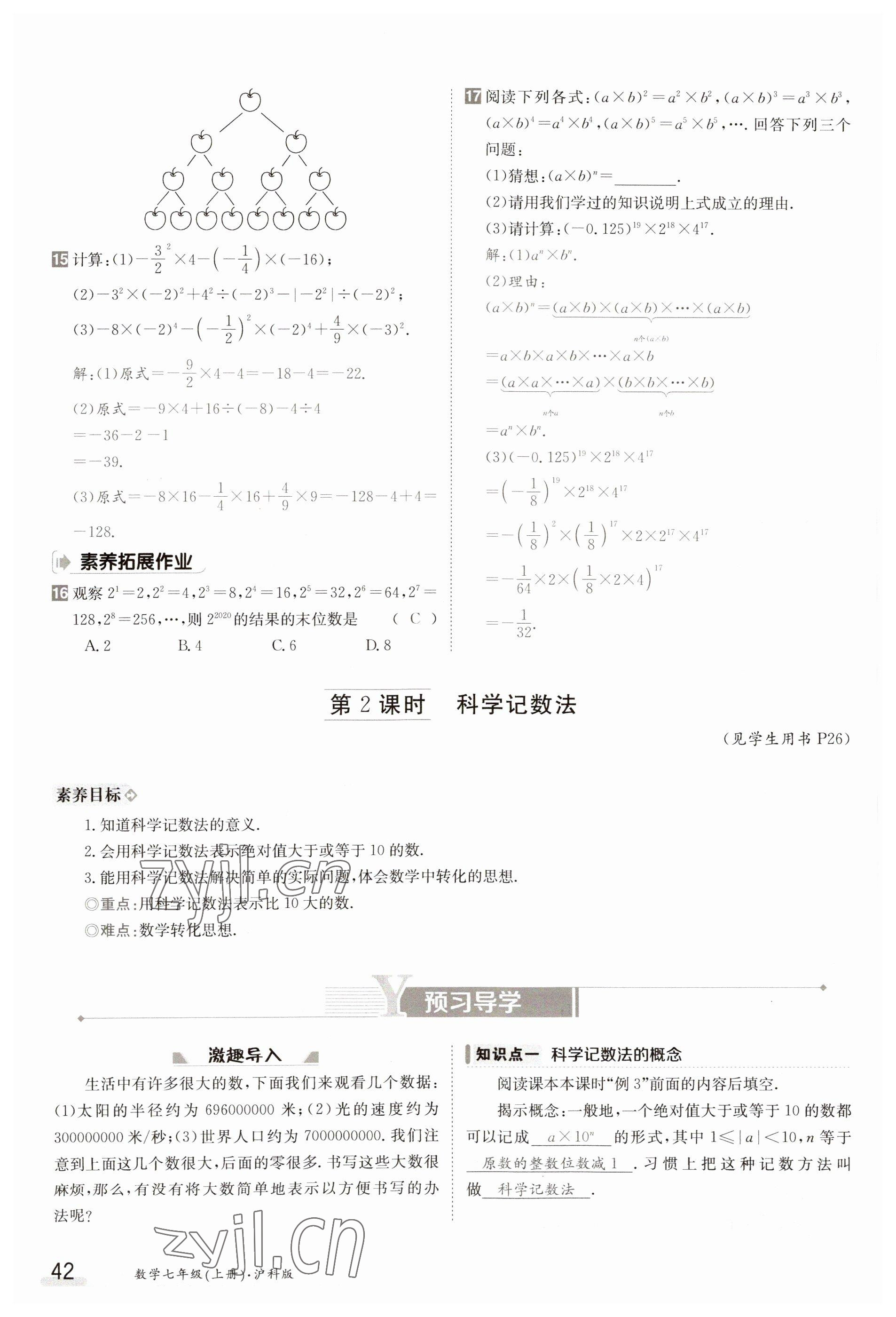 2023年金太陽(yáng)導(dǎo)學(xué)案七年級(jí)數(shù)學(xué)上冊(cè)滬科版 參考答案第42頁(yè)