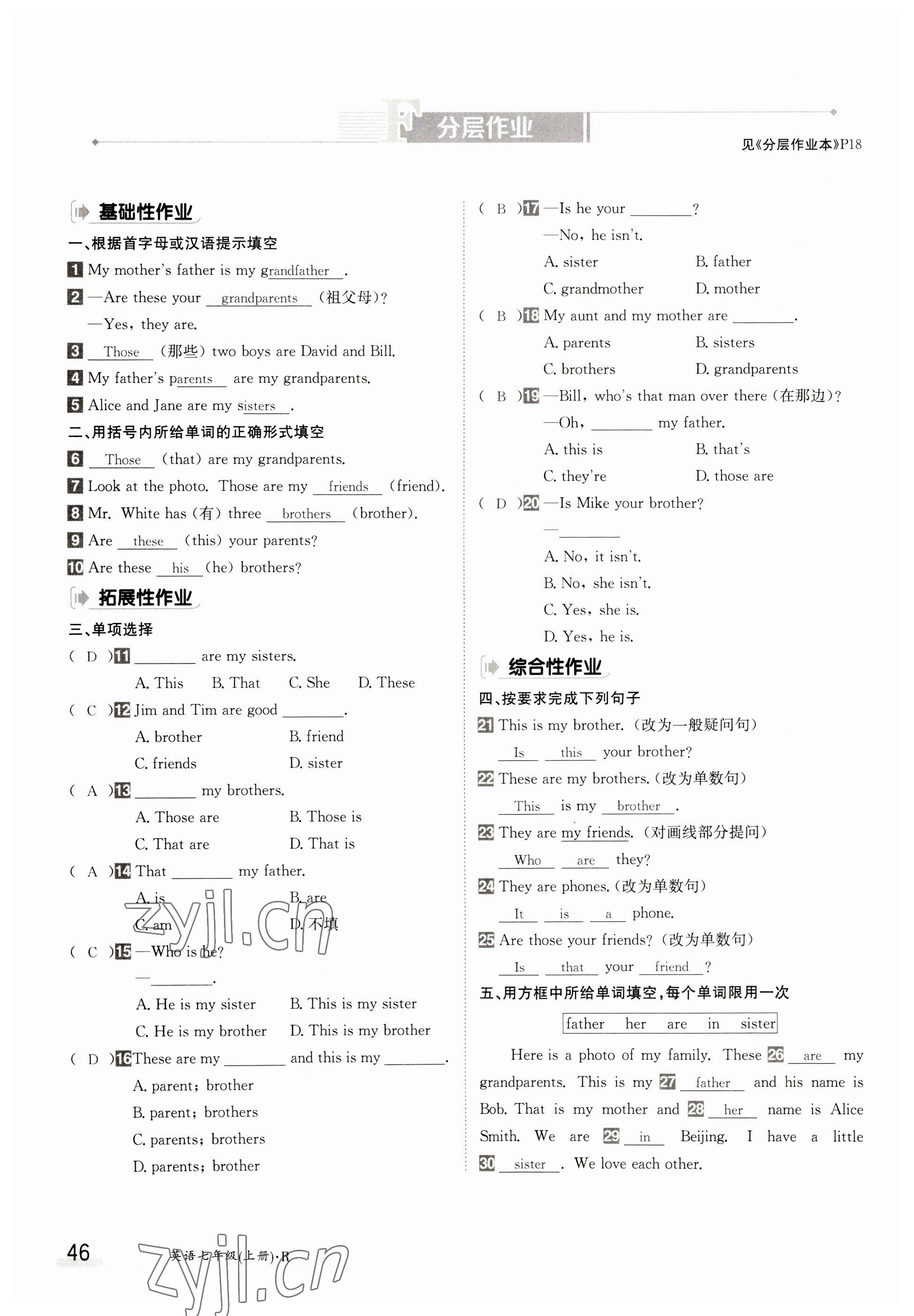 2023年金太阳导学案七年级英语上册人教版 参考答案第46页