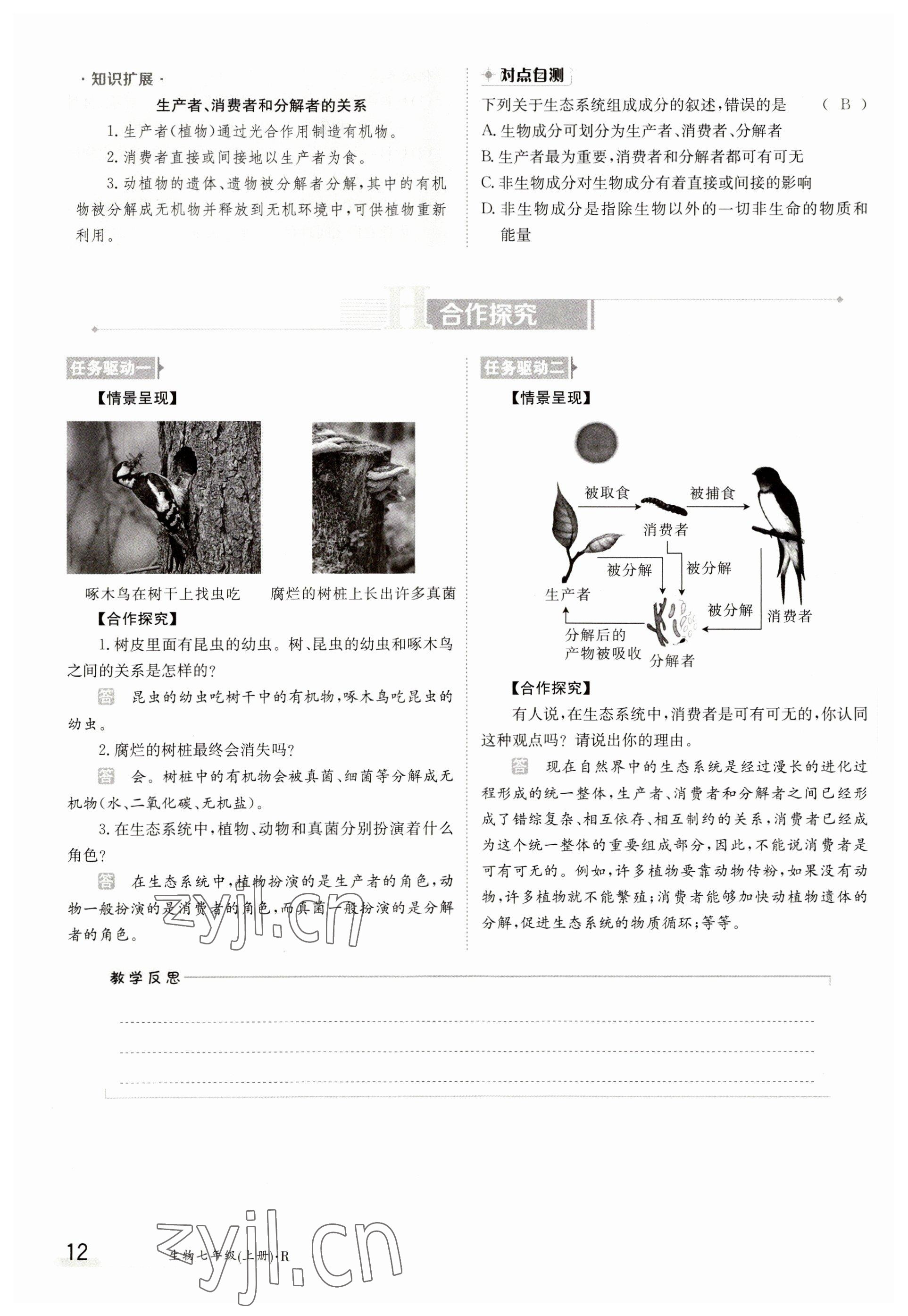 2023年金太陽(yáng)導(dǎo)學(xué)案七年級(jí)生物上冊(cè)人教版 參考答案第12頁(yè)