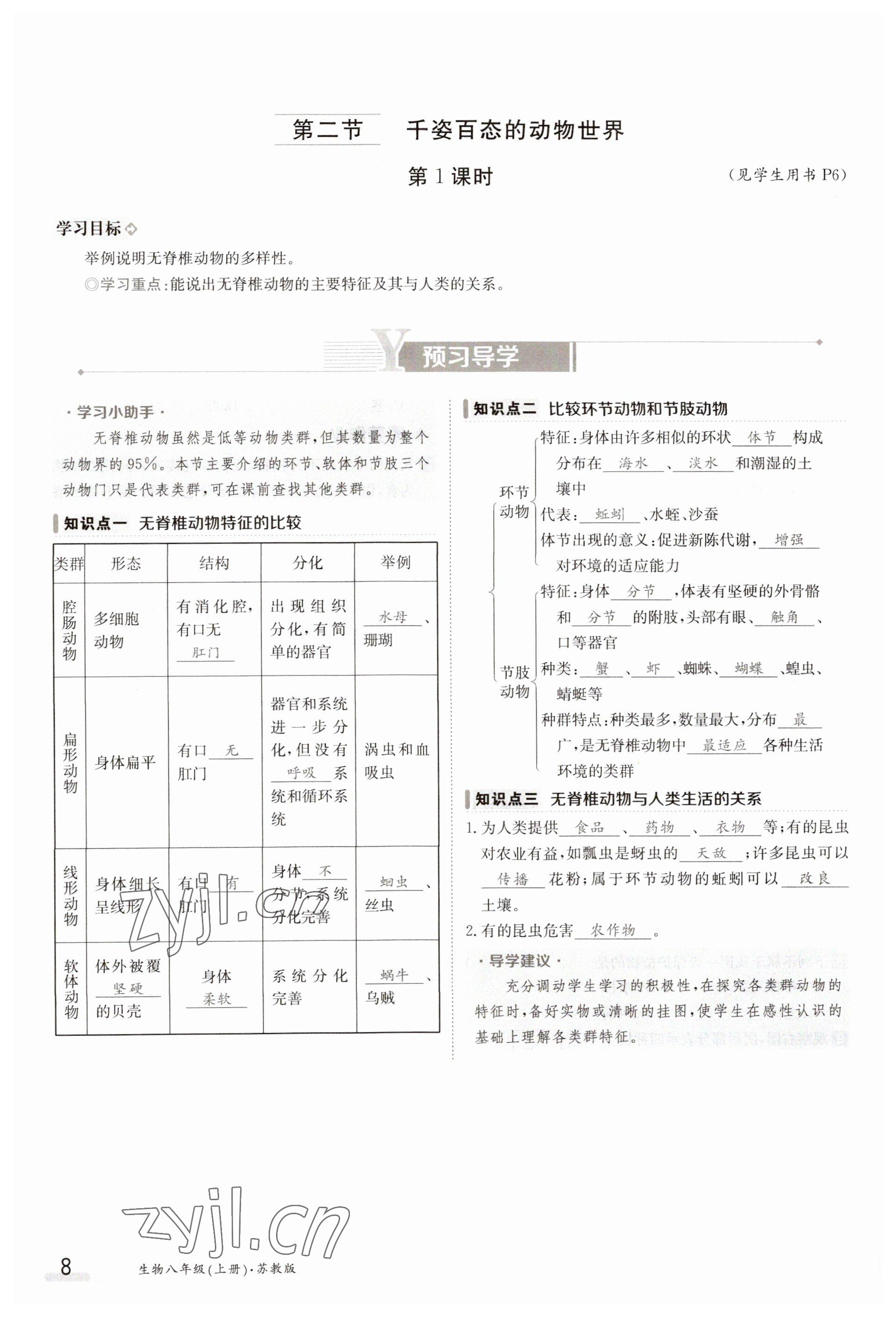 2023年金太阳导学案八年级生物上册苏教版 参考答案第8页