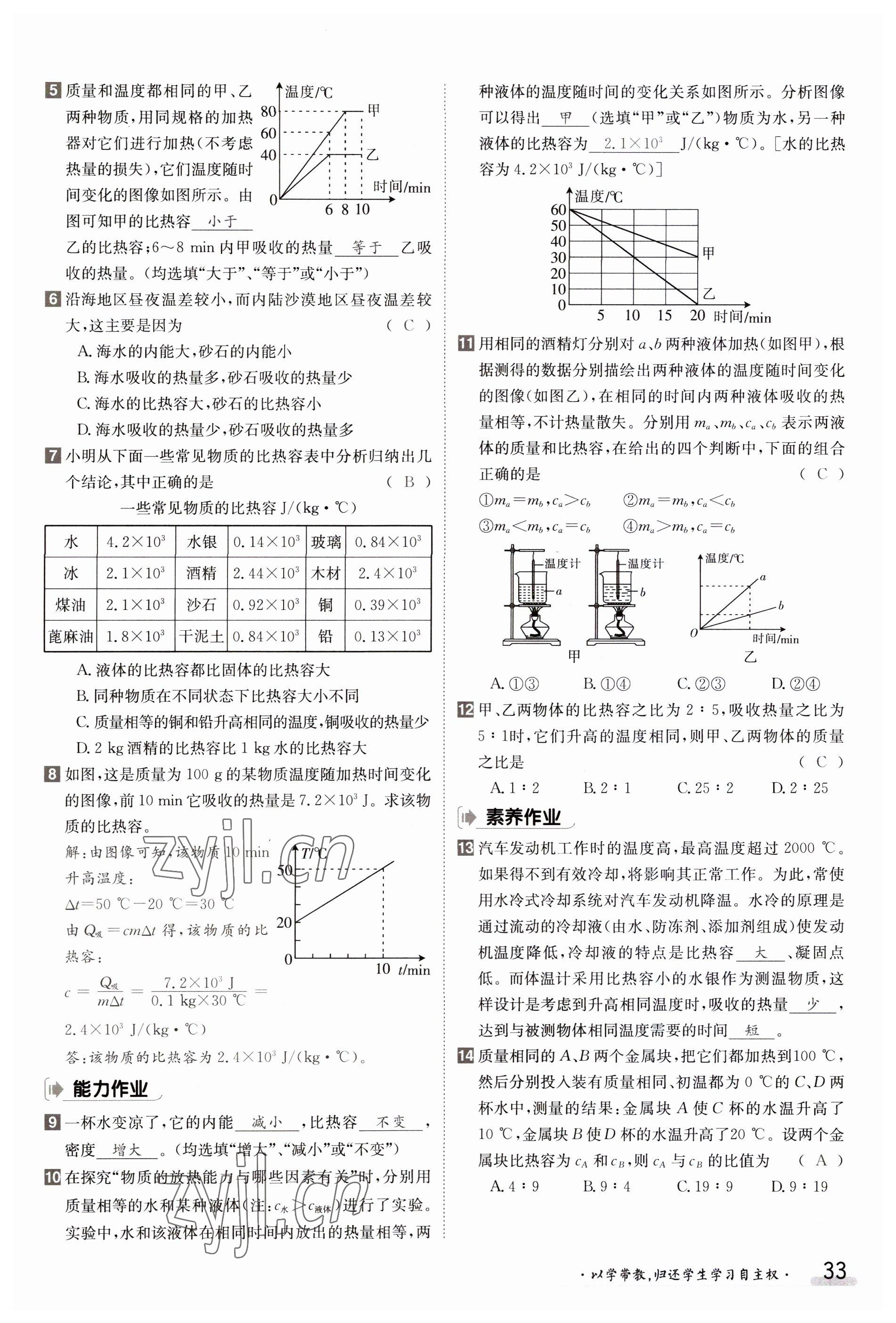 2023年金太阳导学案九年级物理全一册沪科版 参考答案第33页