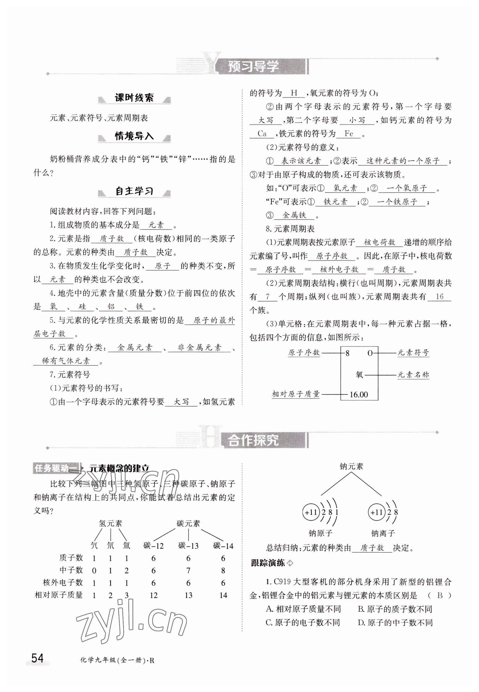 2023年金太陽導學案九年級化學全一冊人教版 參考答案第54頁