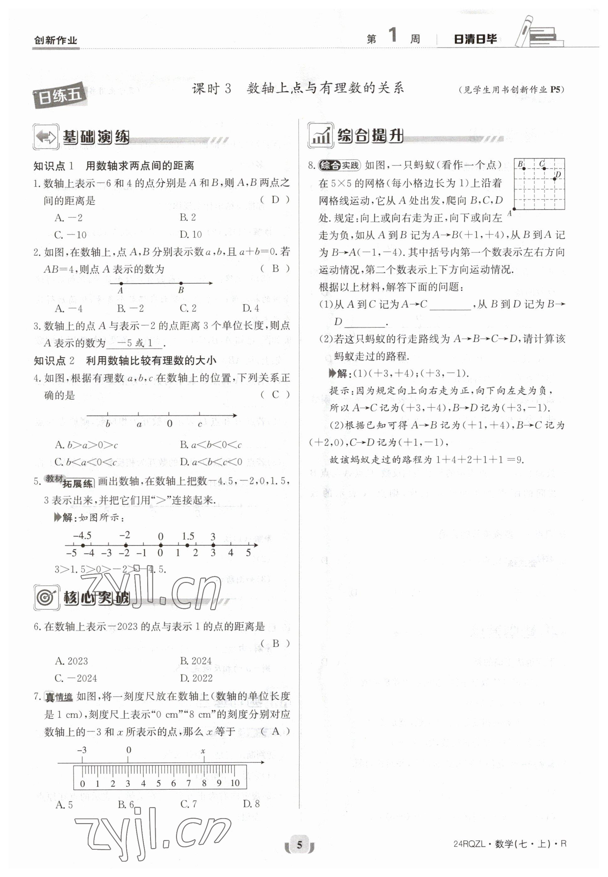 2023年日清周練七年級數(shù)學(xué)上冊人教版 參考答案第5頁