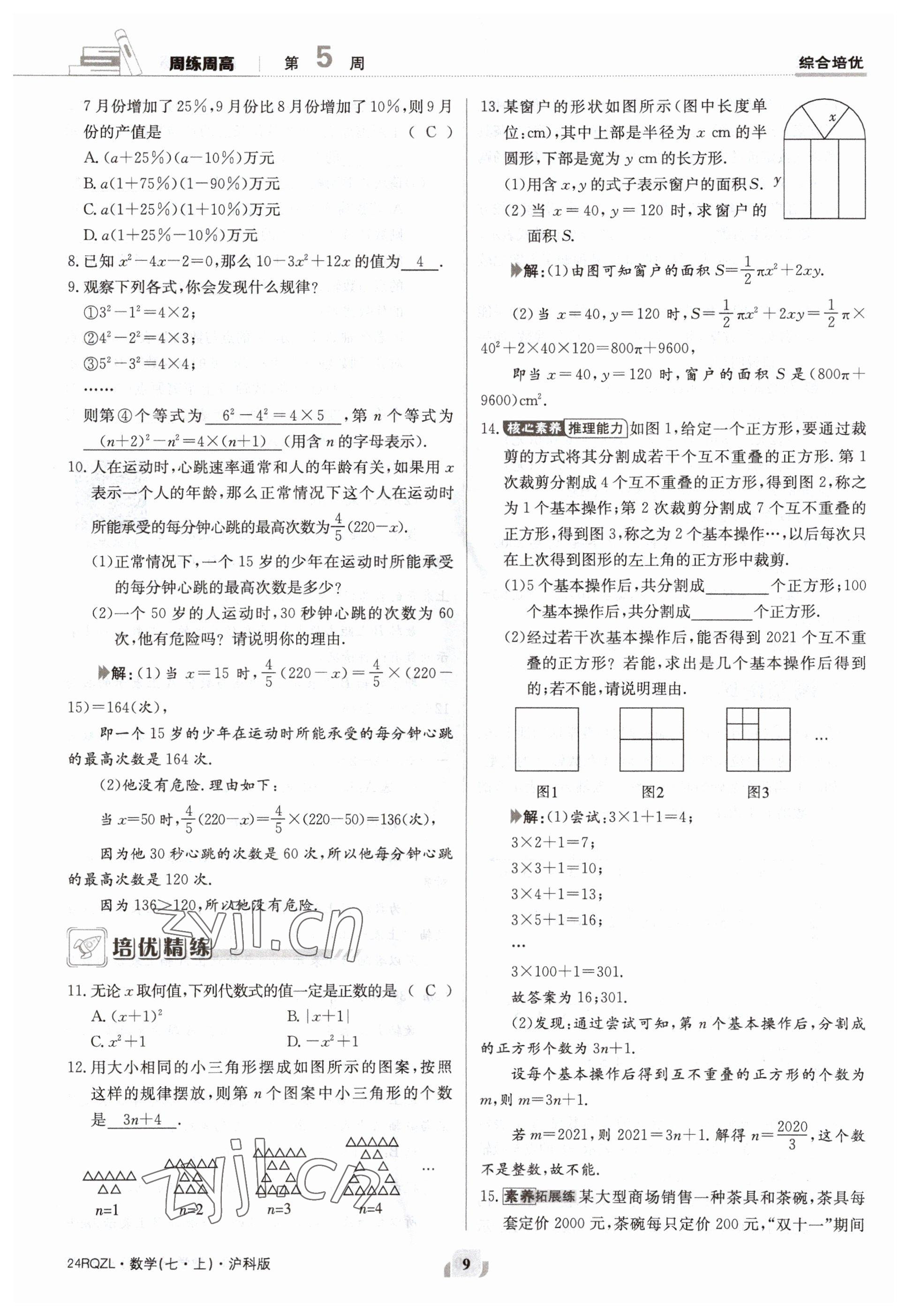 2023年日清周练七年级数学上册沪科版 参考答案第9页