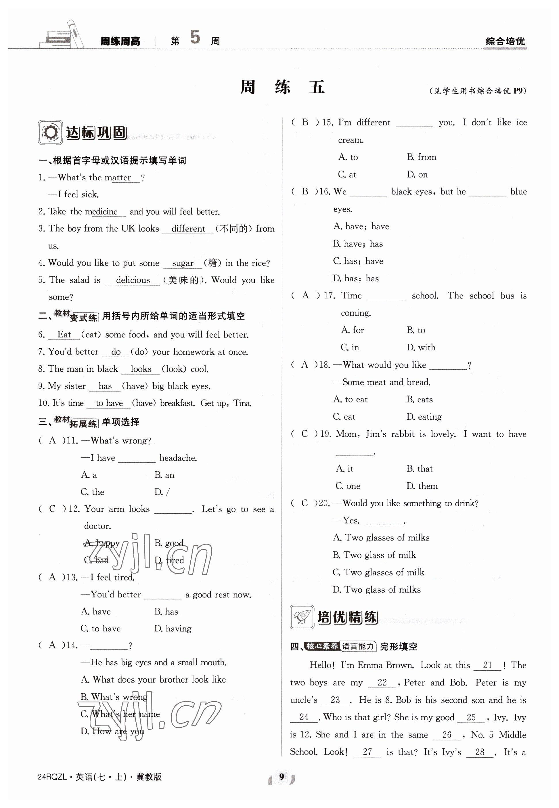 2023年日清周練七年級英語上冊冀教版 參考答案第18頁