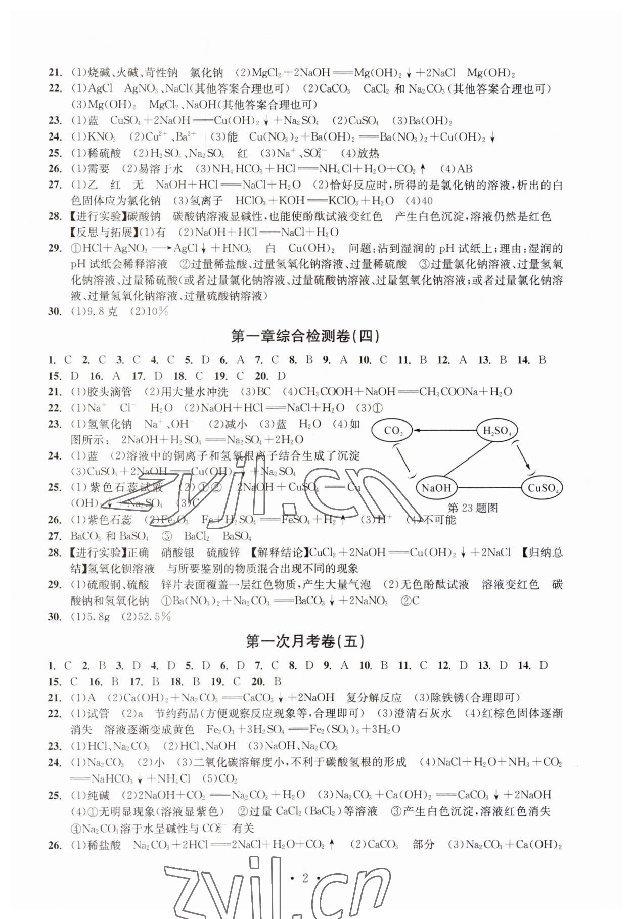 2023年習(xí)題e百檢測(cè)卷九年級(jí)科學(xué)全一冊(cè)浙教版 參考答案第2頁(yè)