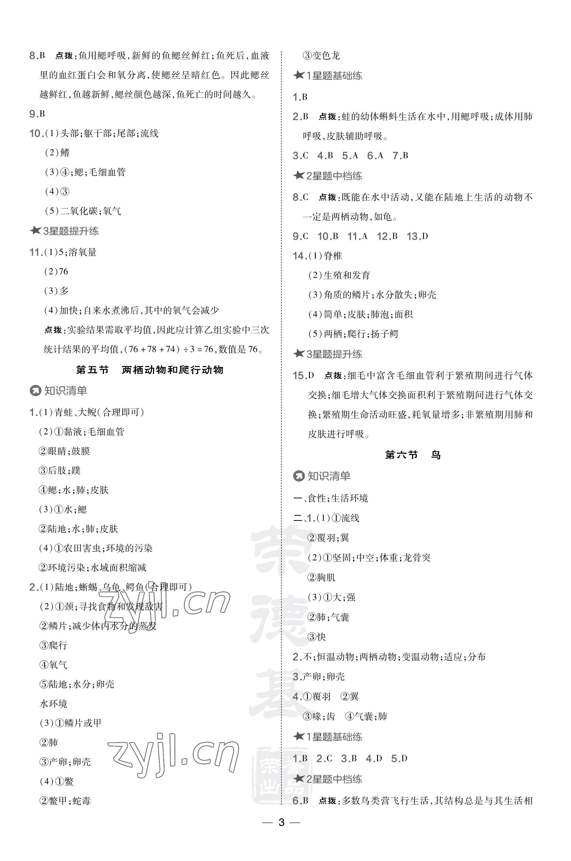 2023年點撥訓(xùn)練八年級生物上冊人教版 參考答案第3頁