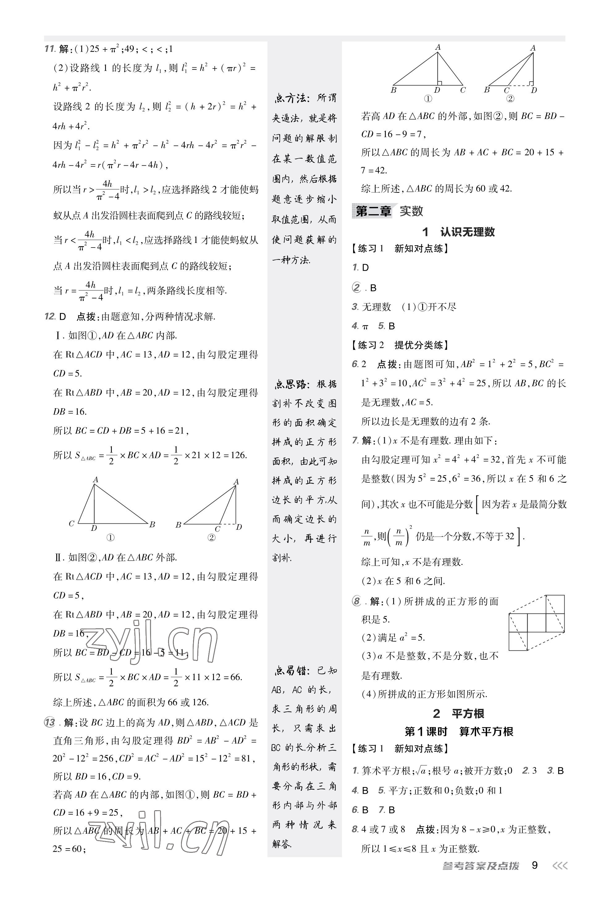 2023年點撥訓(xùn)練八年級數(shù)學(xué)上冊北師大版福建專版 參考答案第8頁