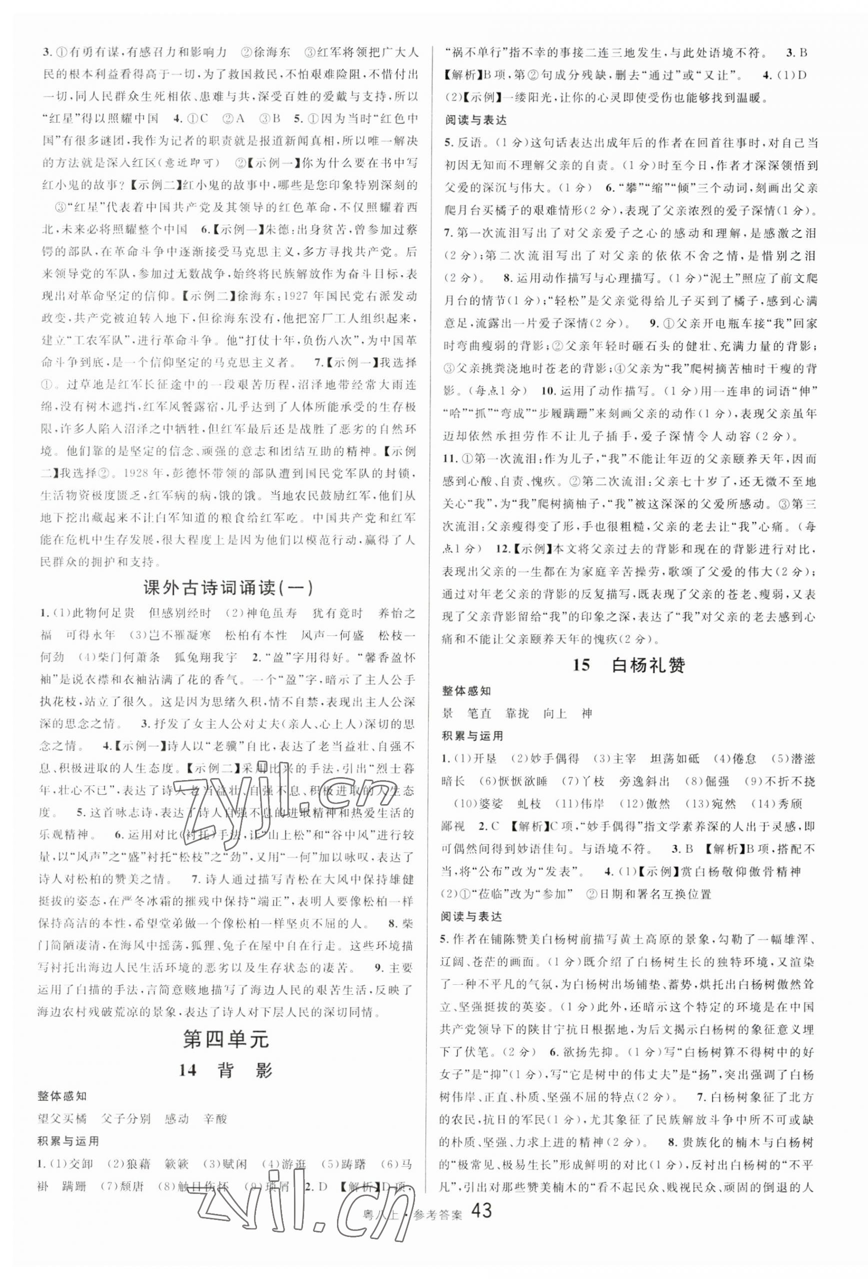 2023年名校課堂八年級語文2上冊人教版廣東專版 參考答案第7頁