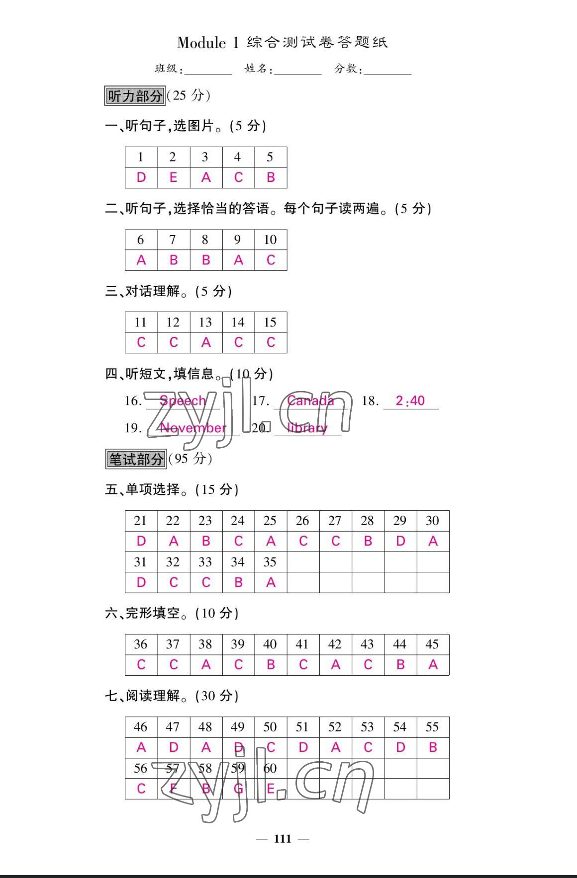 2023年课堂点睛八年级英语上册外研版 参考答案第11页