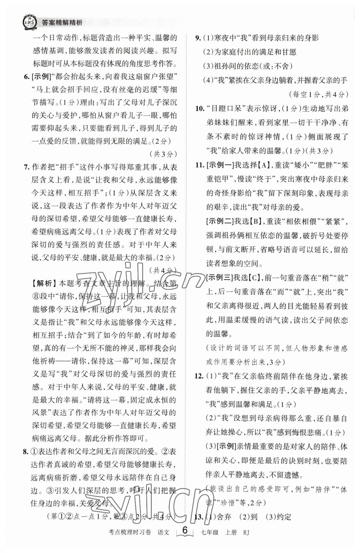 2023年王朝霞考点梳理时习卷七年级语文上册人教版 第6页