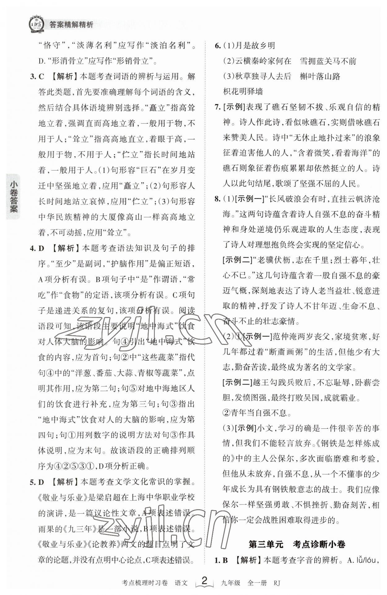 2023年王朝霞考点梳理时习卷九年级语文全一册人教版 第2页