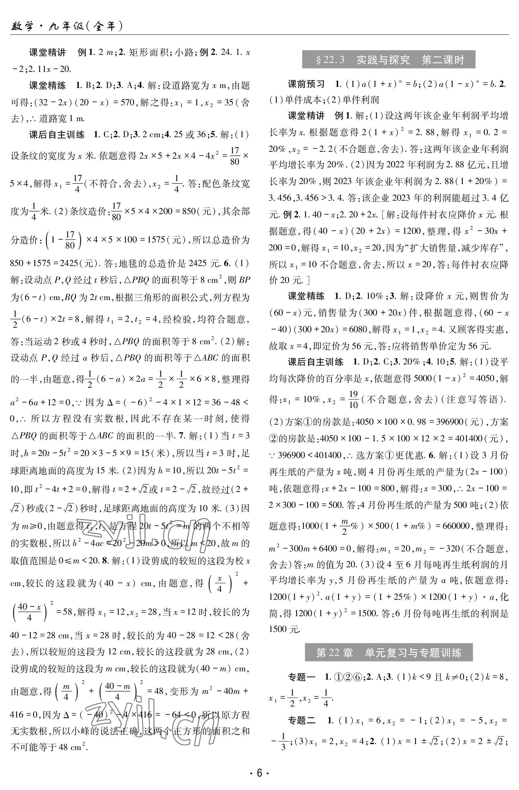 2023年理科爱好者九年级数学全一册华师大版 参考答案第5页