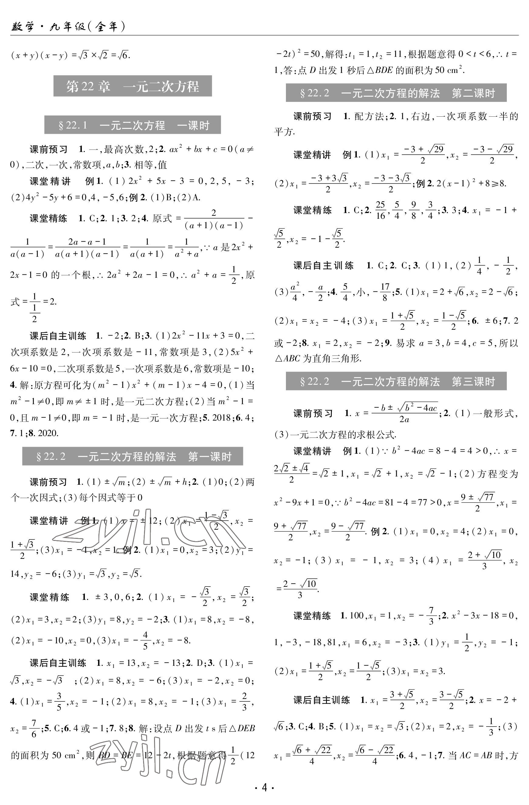 2023年理科爱好者九年级数学全一册华师大版 参考答案第3页