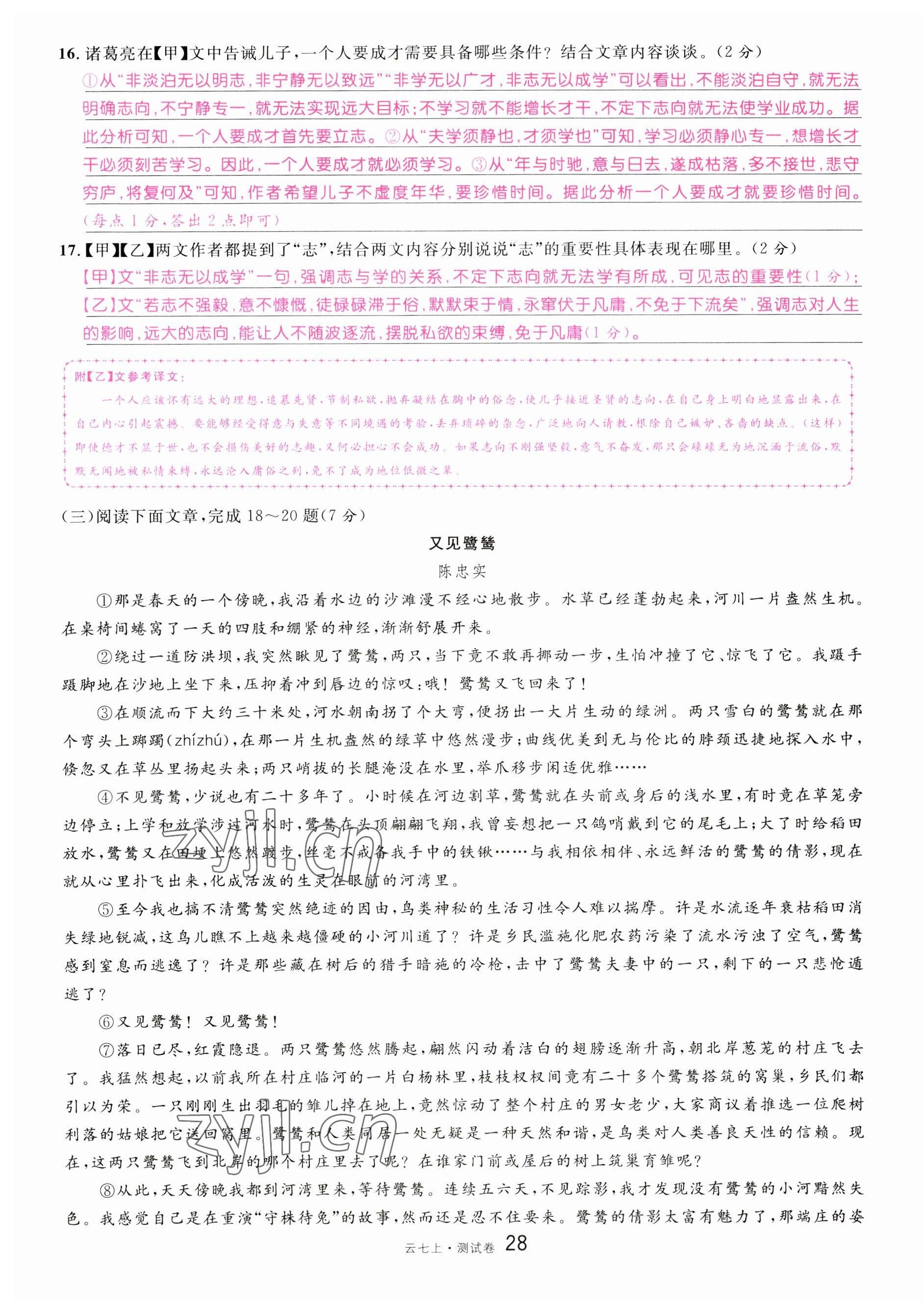 2023年名校课堂七年级语文上册人教版云南专版 第28页
