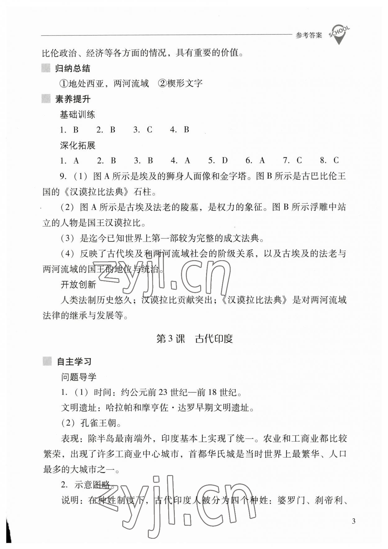 2023年新课程问题解决导学方案九年级历史上册人教版 参考答案第3页