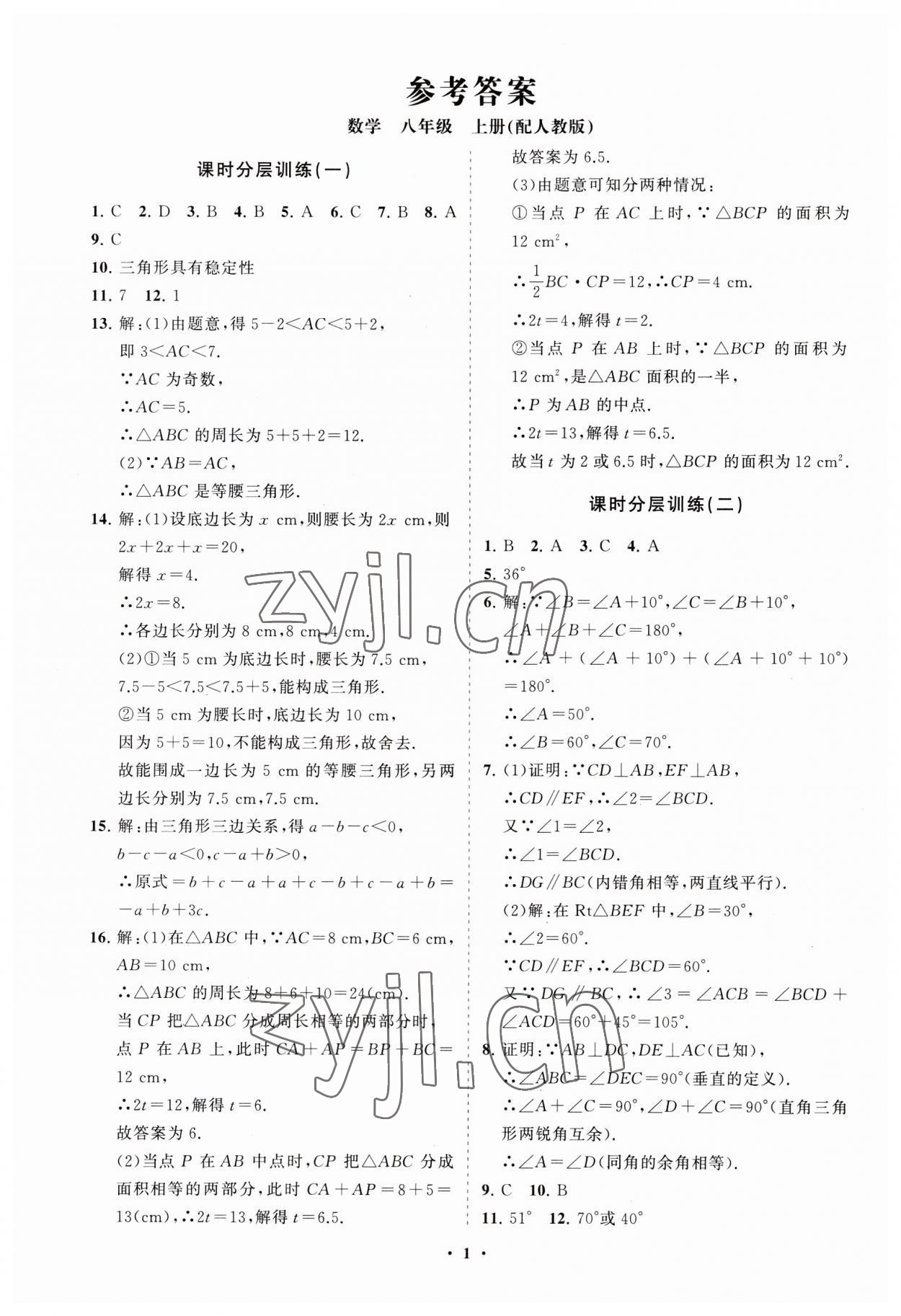 2023年同步练习册分层卷八年级数学上册人教版 第1页