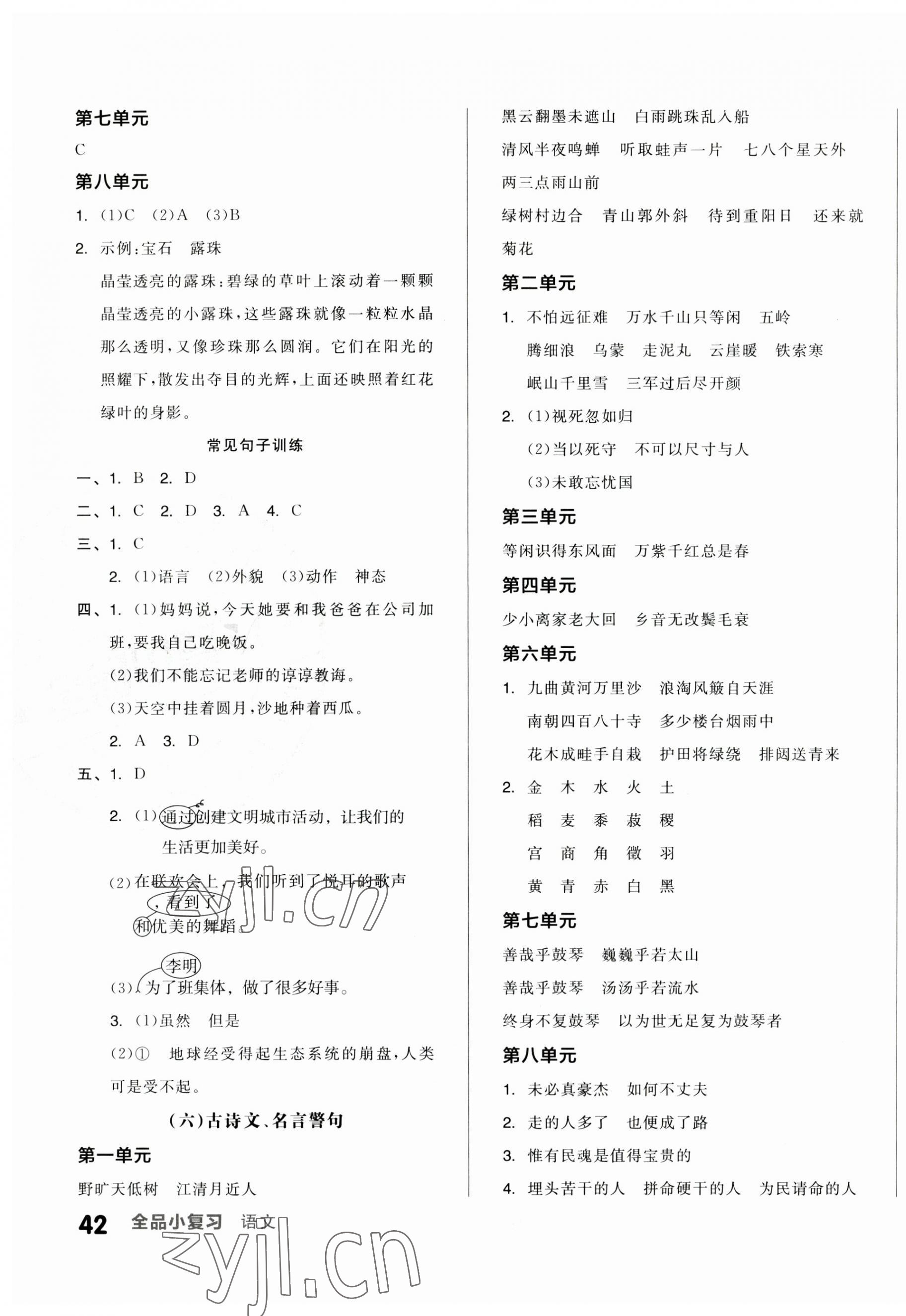 2023年全品小復習六年級語文上冊人教版江蘇專版 第4頁