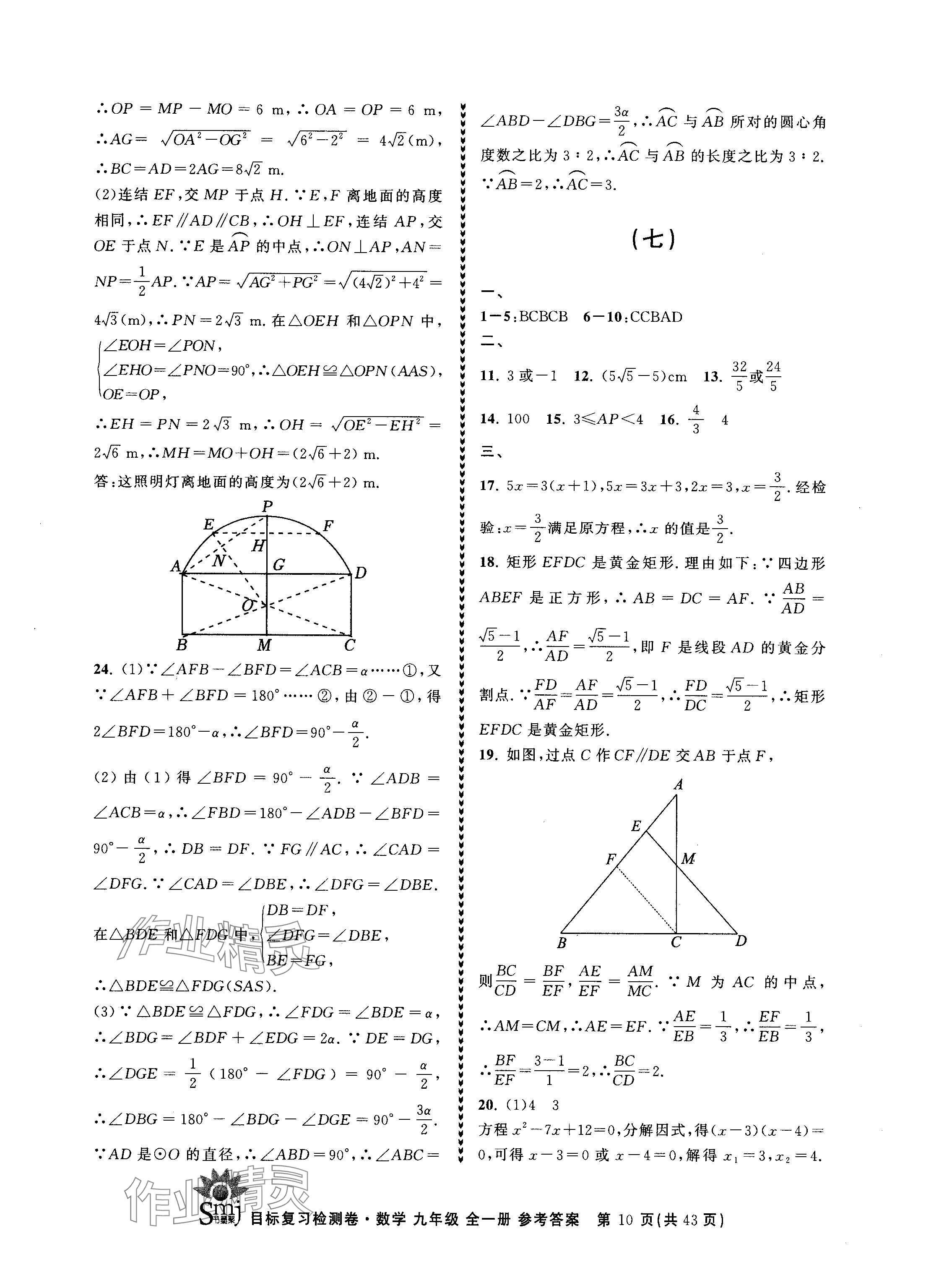 2024年目標復(fù)習(xí)檢測卷九年級數(shù)學(xué)全一冊浙教版 參考答案第10頁