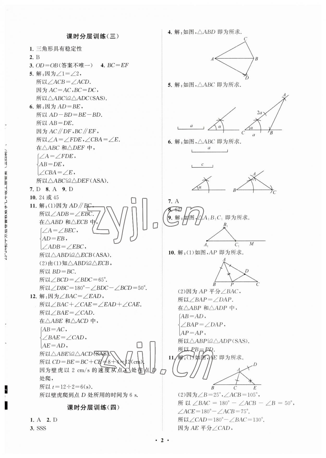 2023年同步练习册分层卷七年级数学上册鲁教版54制 参考答案第2页