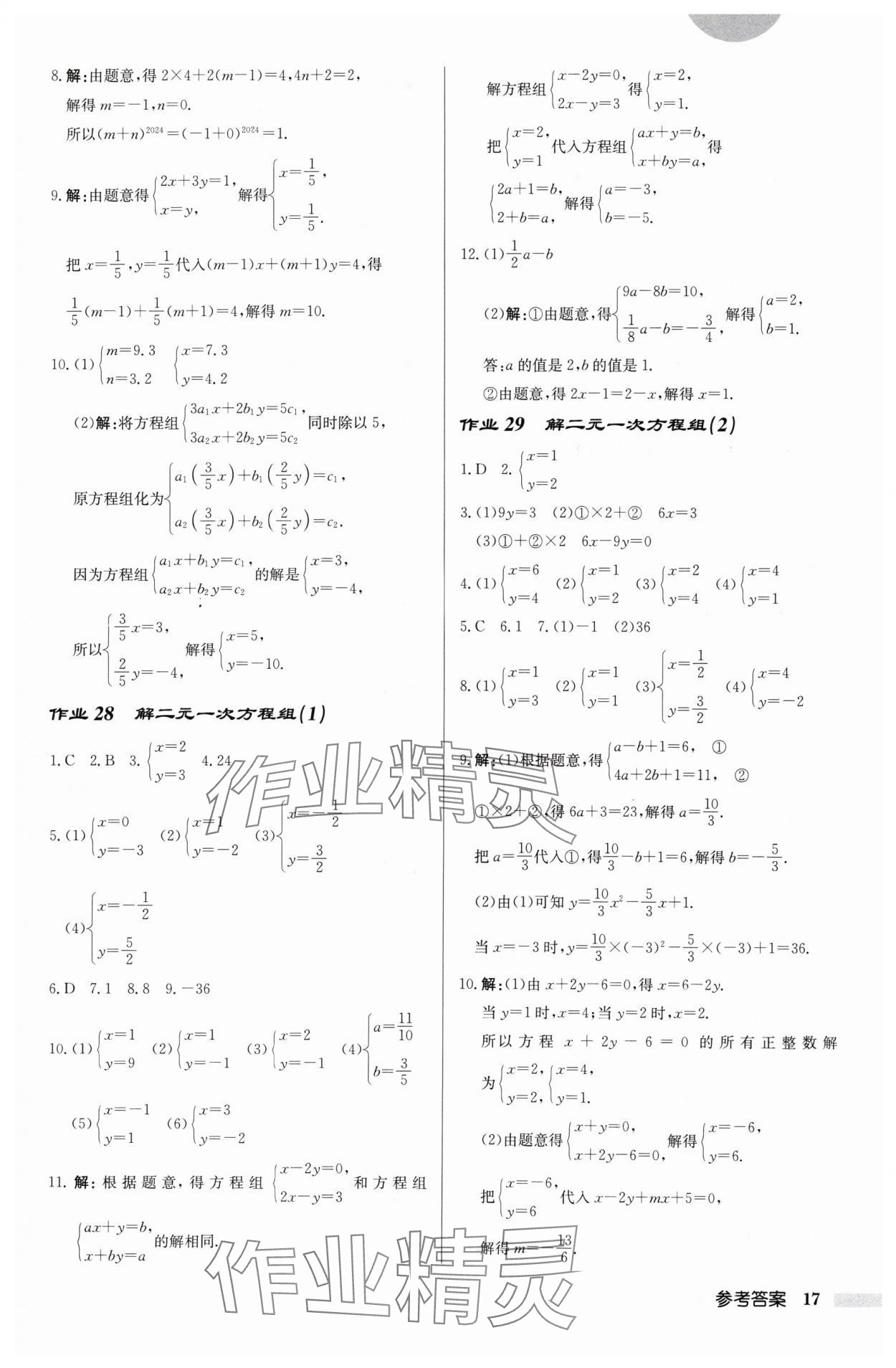 2024年啟東中學(xué)作業(yè)本七年級(jí)數(shù)學(xué)下冊蘇科版徐州專版 參考答案第17頁